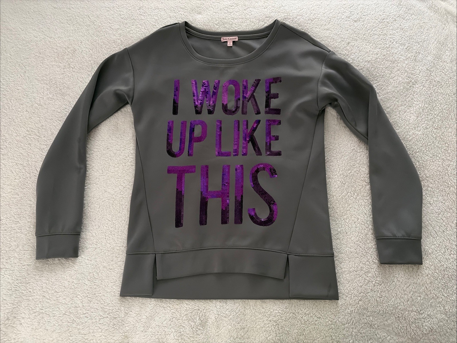 Juicy Couture “I Woke Up Like This” sequin sweatshirt polyester-spandex blend Sm