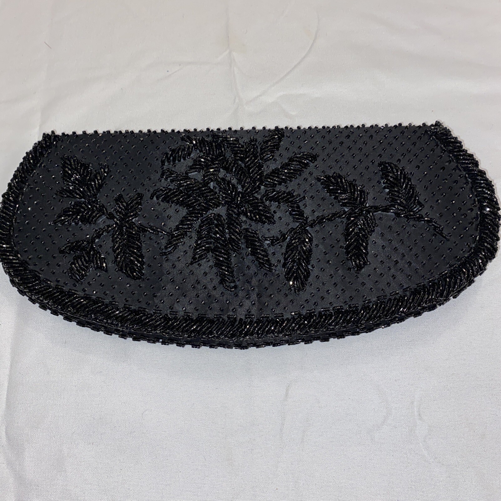 Antique Vtg. Black Beaded Evening Clutch Snap Newly Pat 20/540/22 Hand Stitched