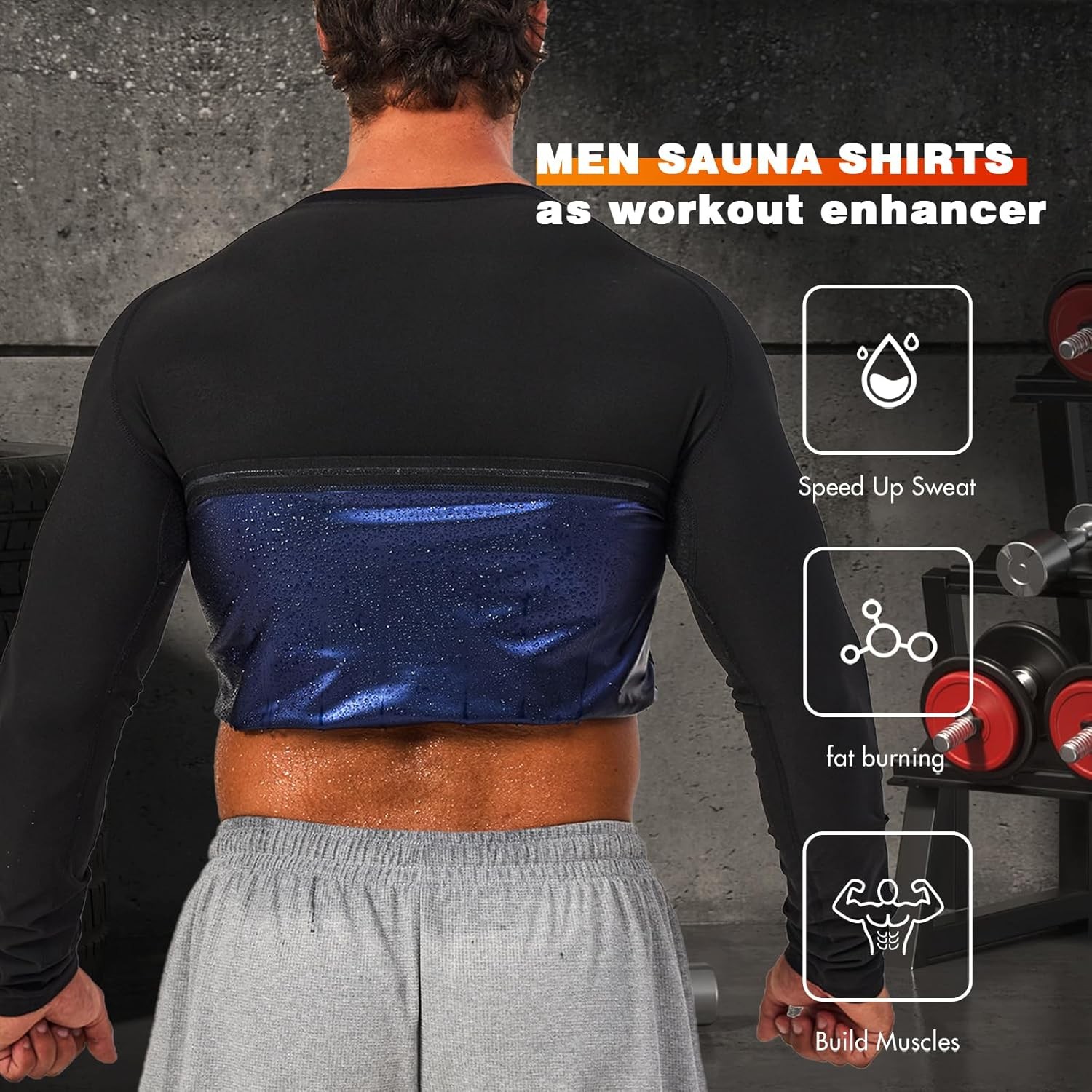 Men Sauna Suits Shirt Waist Trainer Workout Gym Sweat Enhancer Long Sleeve Tank