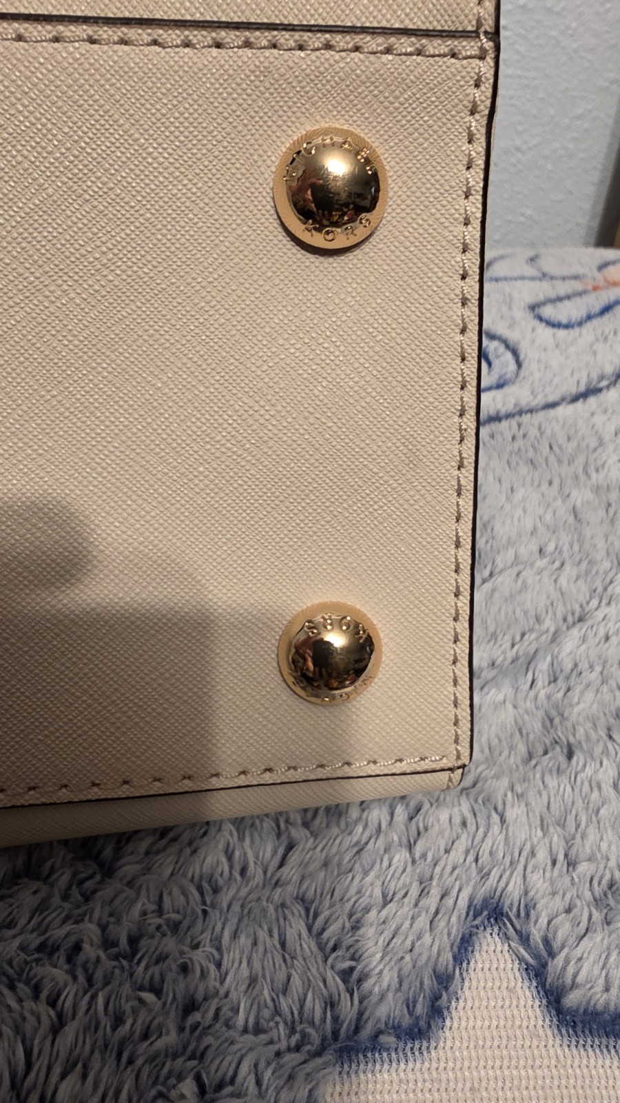 Michael Kors Beige Satchel Top Handle Bag Gold Hardware Zip Padlock w/ Dust Bag