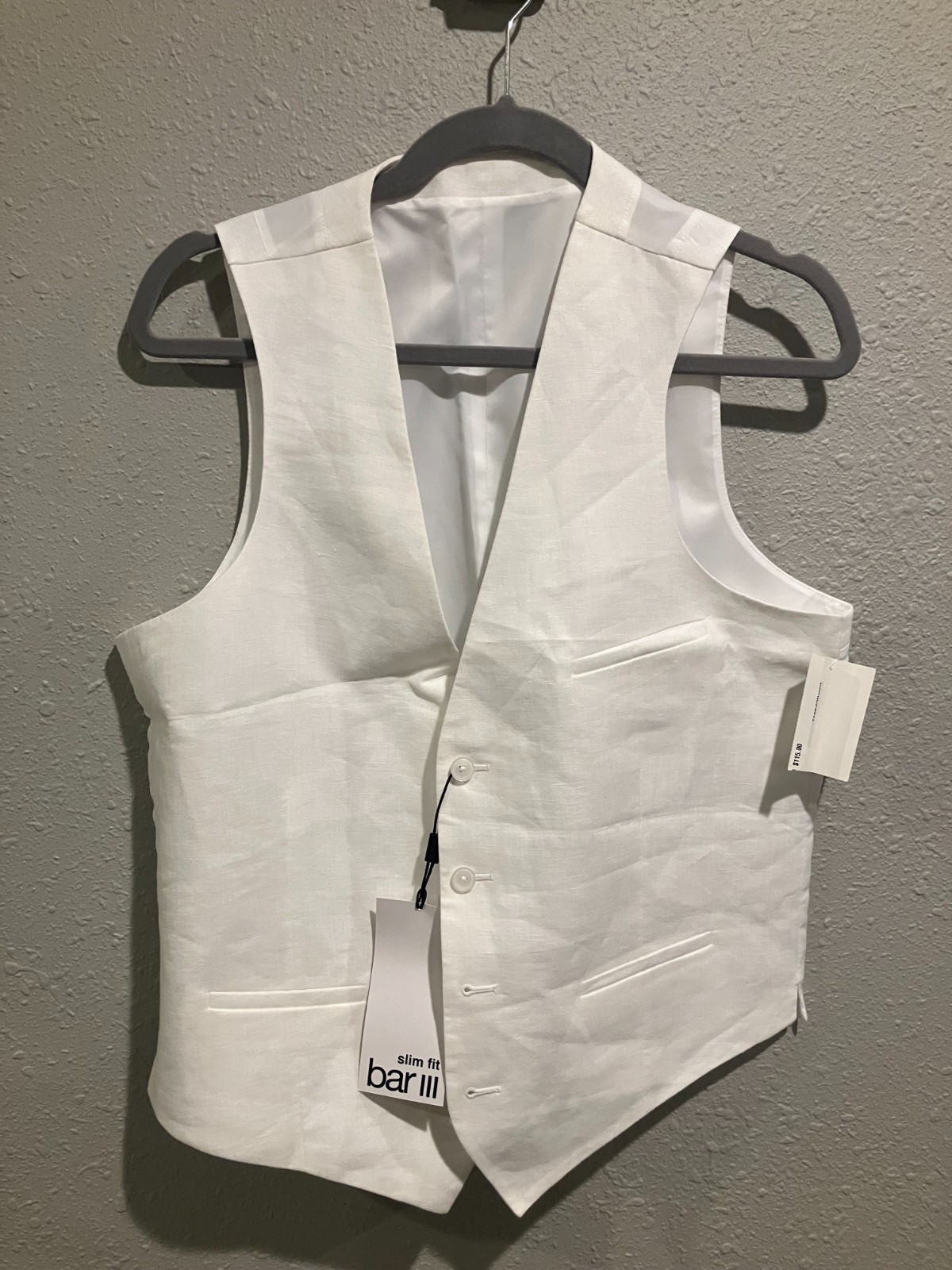 $115 Bar III Men’s Medium Slim Fit Linen White Suit Vest Brand New With Tags