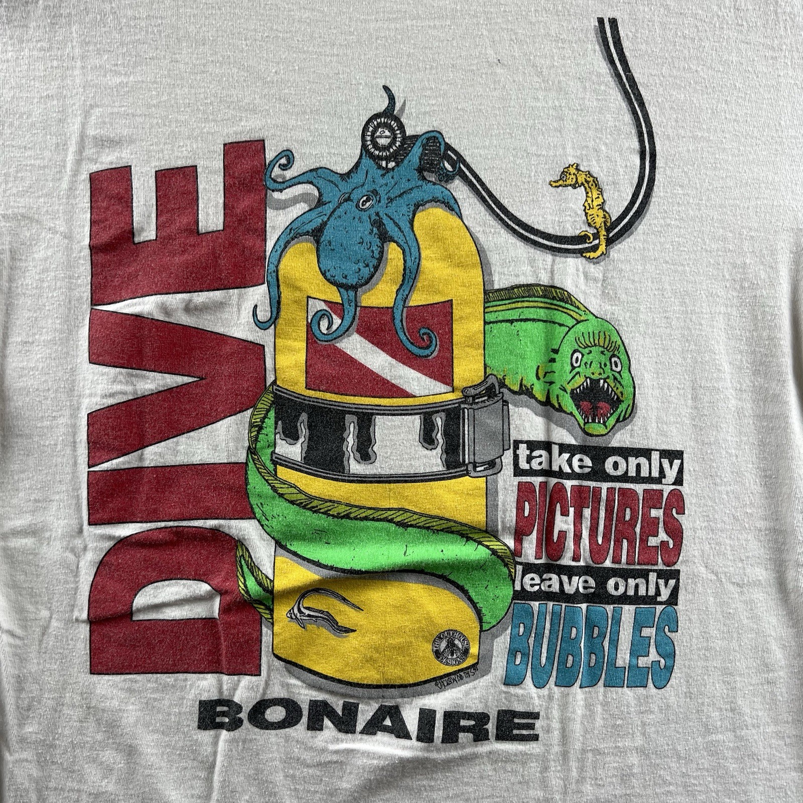 Vintage Life’s A Beach Then You Dive Shirt Mens Medium White 90s Diving Seahorse