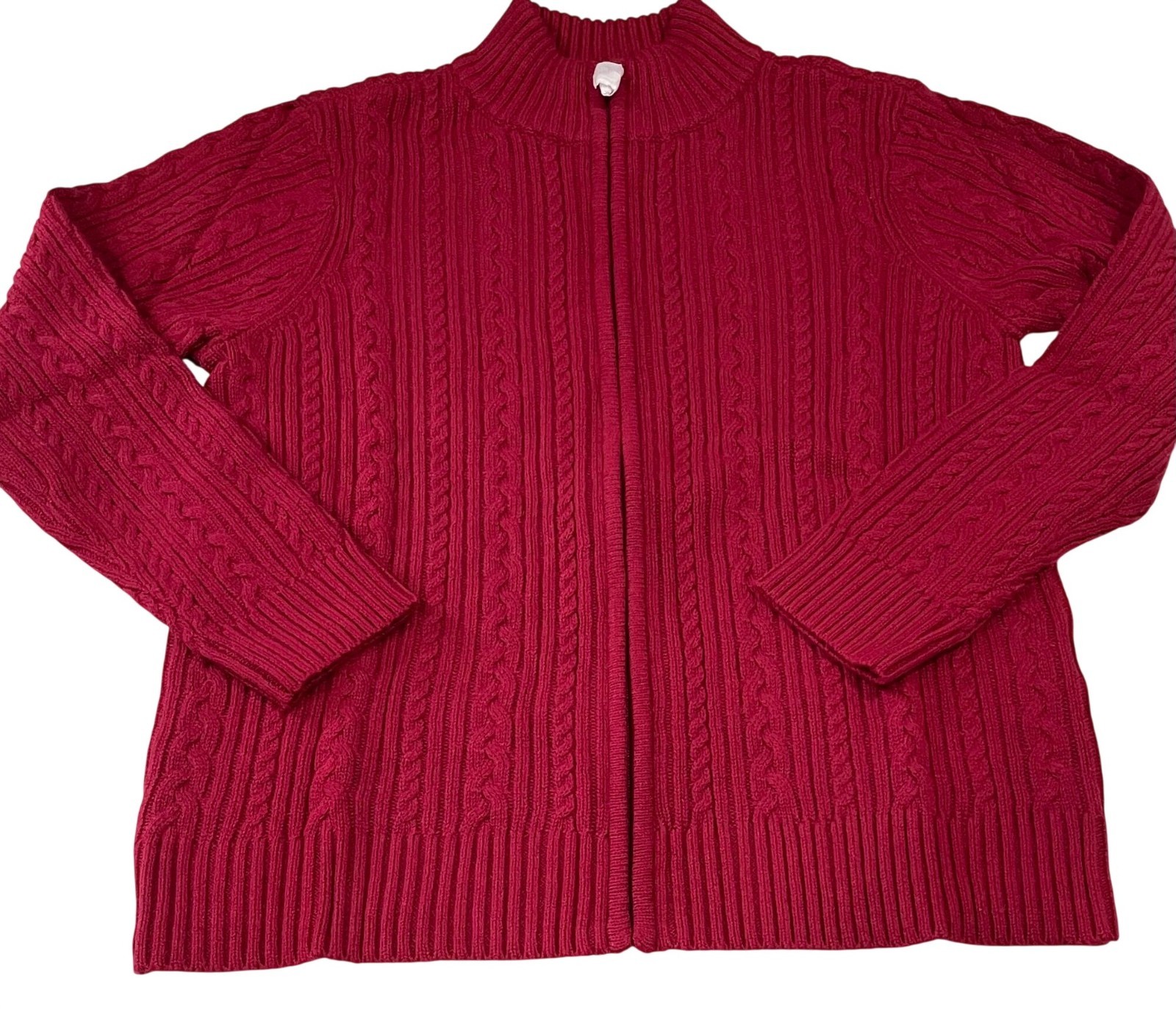 Appleseed’s Wool Blend Sweater Jacket PL Red Vibrant Cable Knit Fisherman Preppy