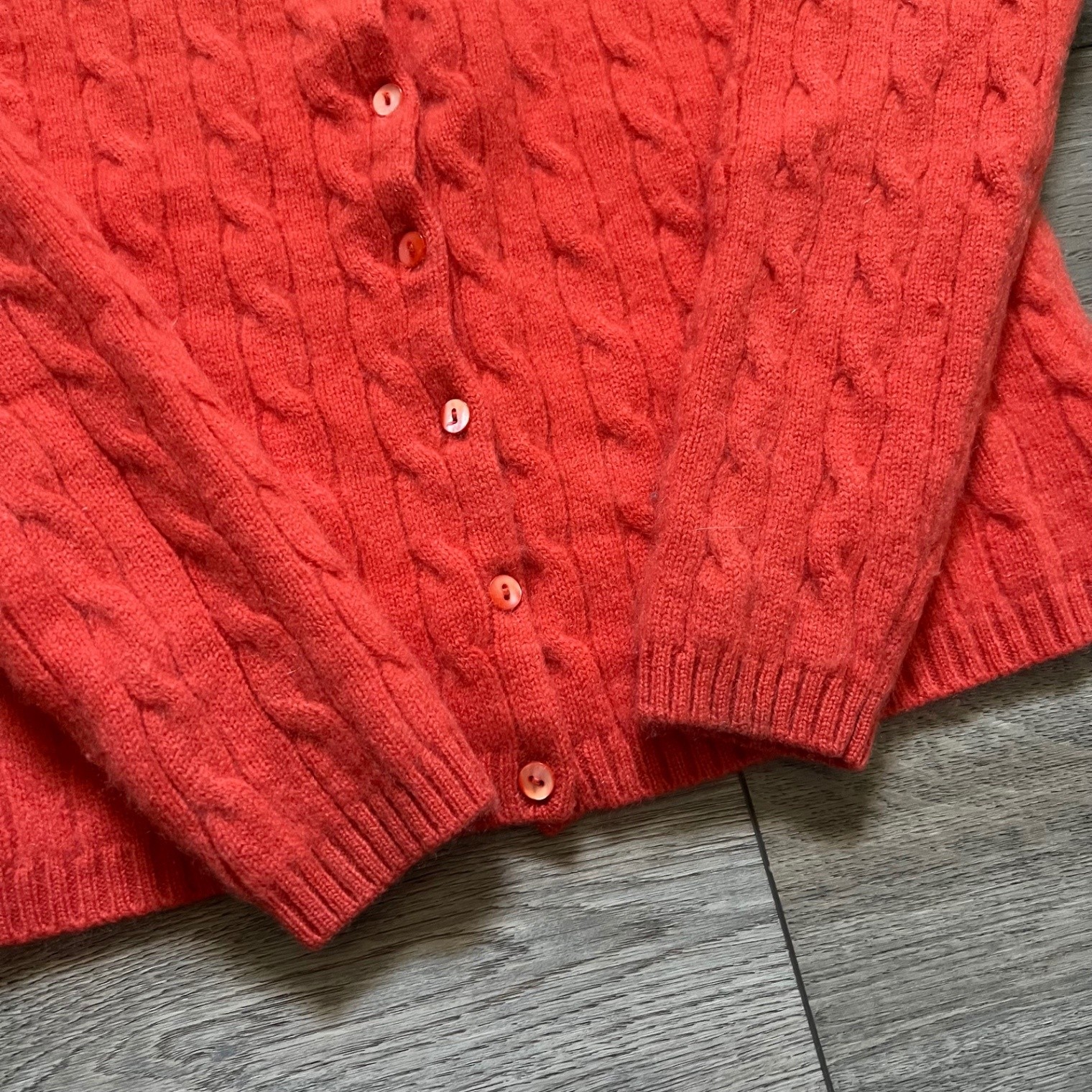 Lord & Taylor Women’s M Cardigan Cable Knit Sweater 100% Cashmere Coral