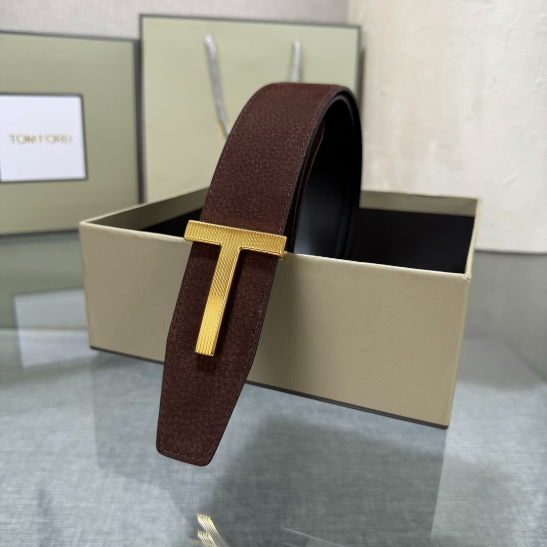 Tom Ford Men’s Reversible Calfskin Leather Black/Brown Belt T-Buckle