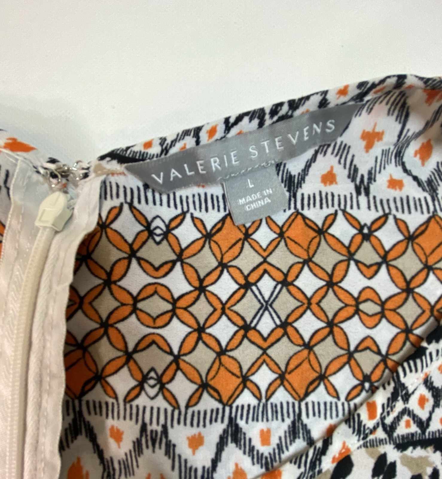 Valerie Stevens Cape Back Blouse L Orange Animal Geometric Mixed Print Layered