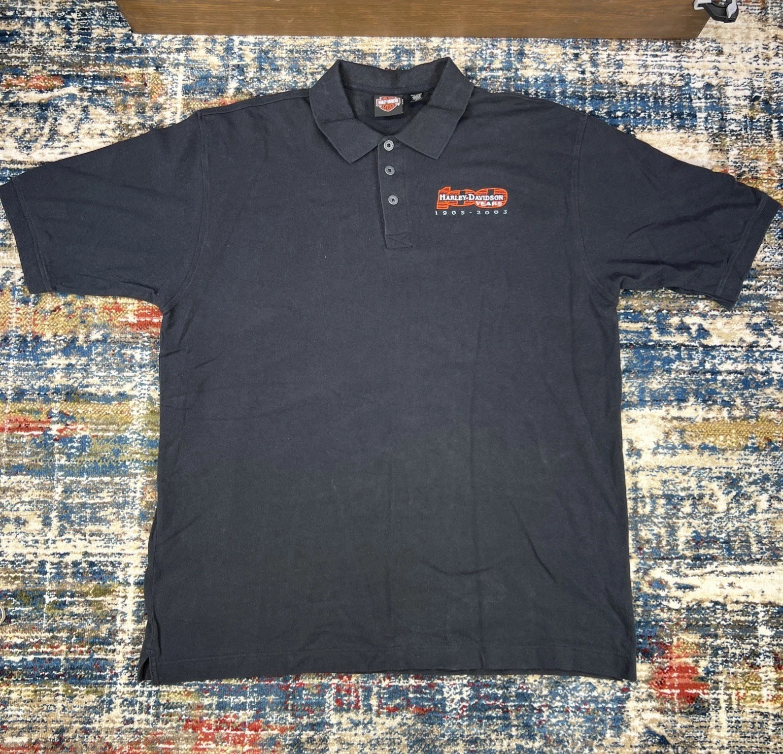 VTG Harley Davidson 1903-2003 100th Anniversary Black Polo Shirt Mens Sz XL