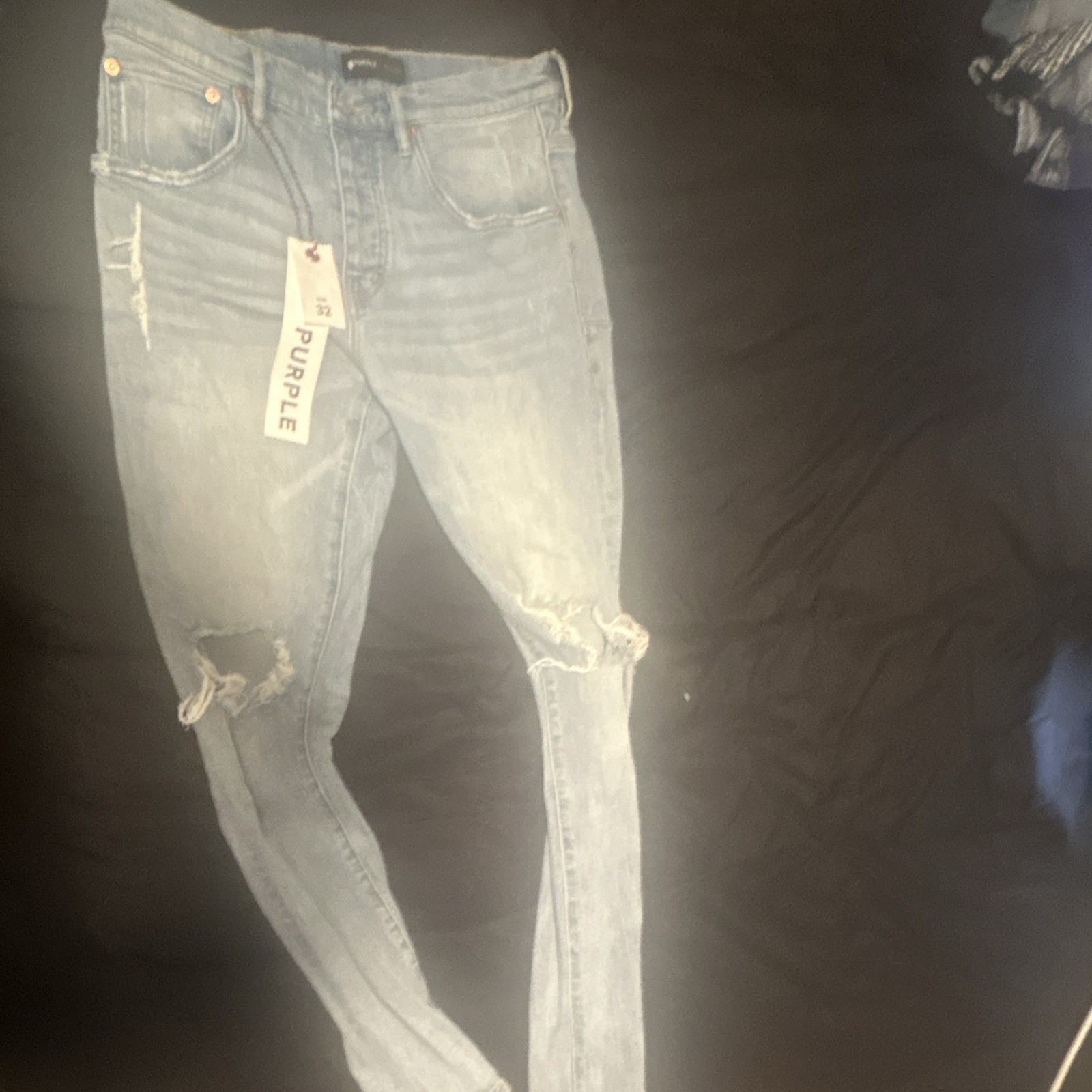 PURPLE Men’s Blue Light Wash Distressed Skinny Slim Fit Denim Jeans Size 32