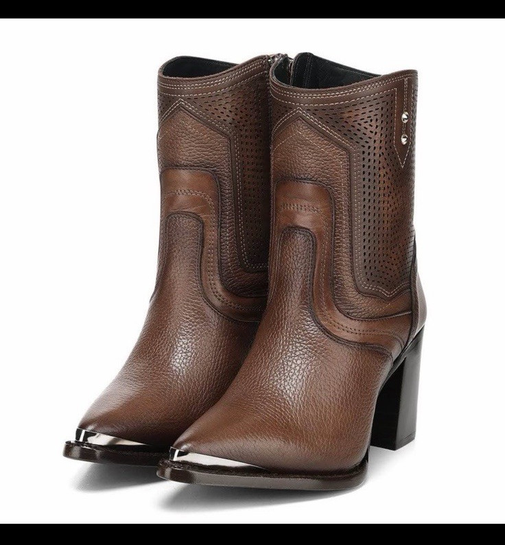 Cuadra Women’s Brown Western Leather Mid-Calf Boots Pointed Toe Block Heel