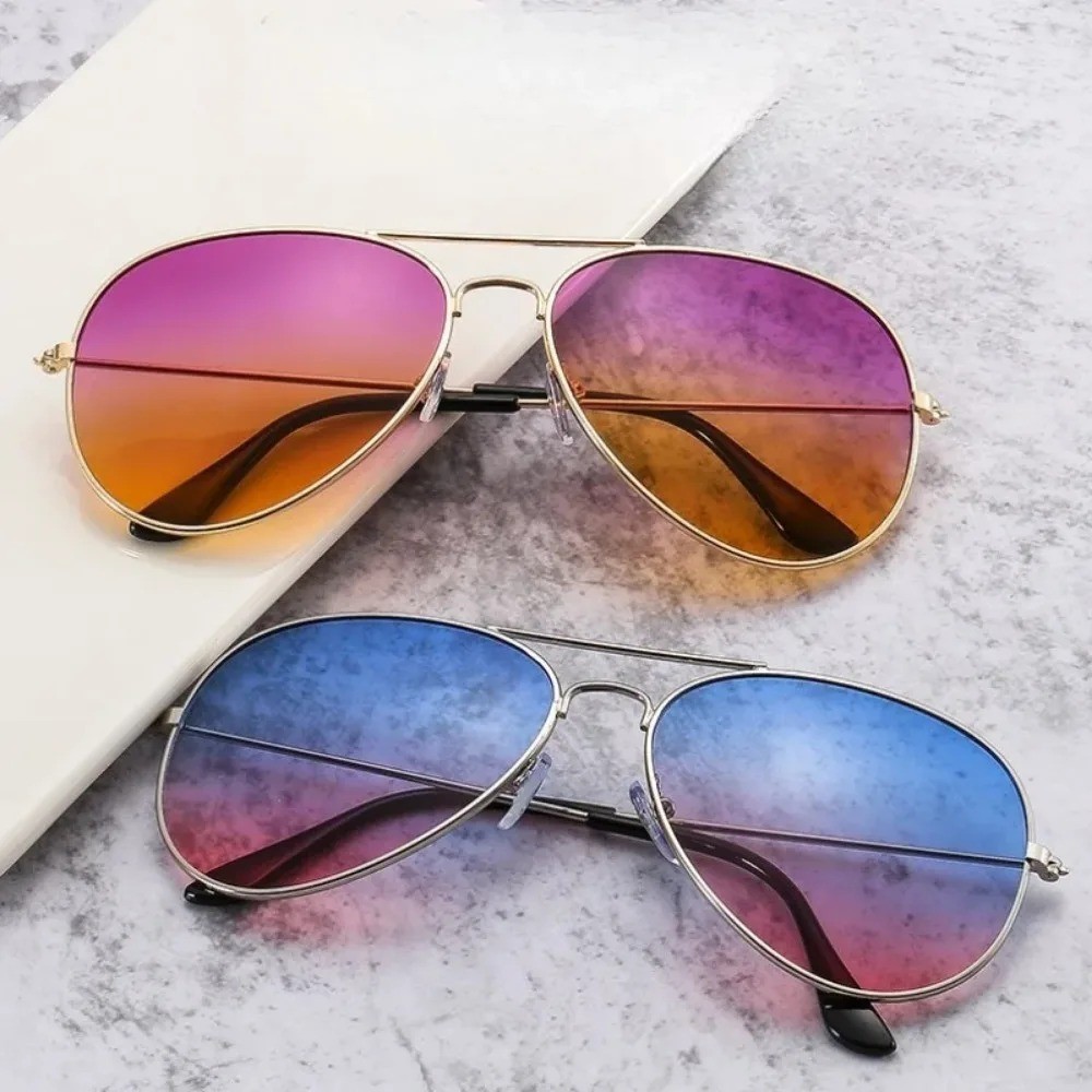 Men Women Aviator Sunglasses Double Bridge Gradient Lens Metal Frame