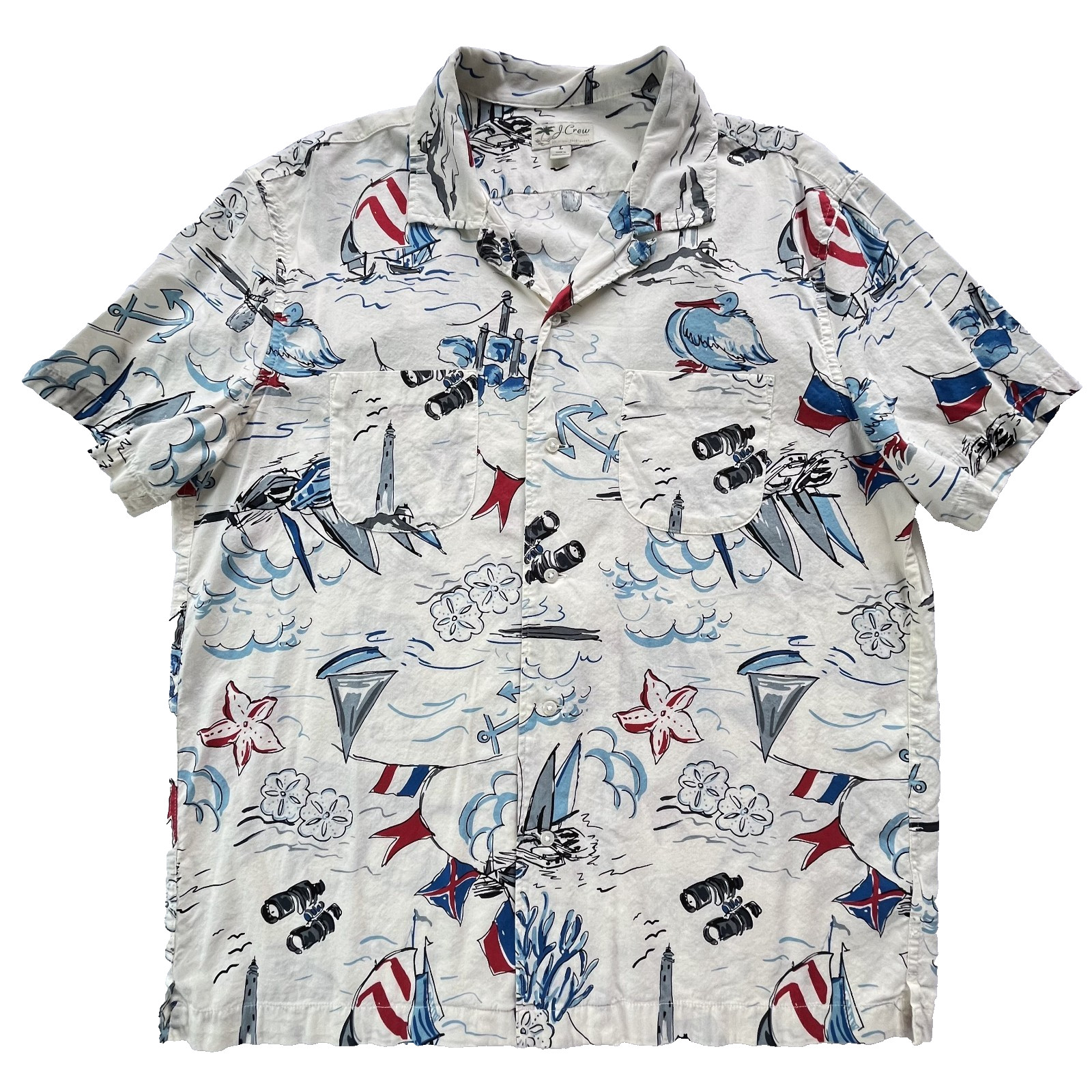 Vintage J.Crew Original Sportswear Nautical Camp Shirt Mens L Made in Madagascar