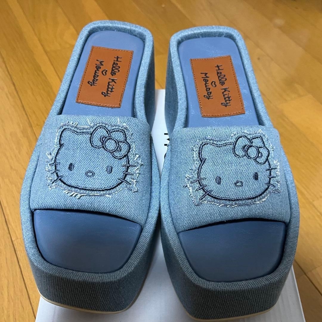 moussy x Sanrio Hello Kitty Denim Sandals M 9.7cm Heel Platform 5.8cm Near Mint