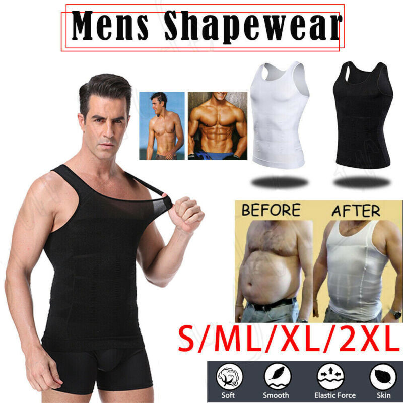 MENS SLIMMING BODY SHAPER BELLY CHEST COMPRESSION VEST GIRDLE T-SHIRT TANK TOP