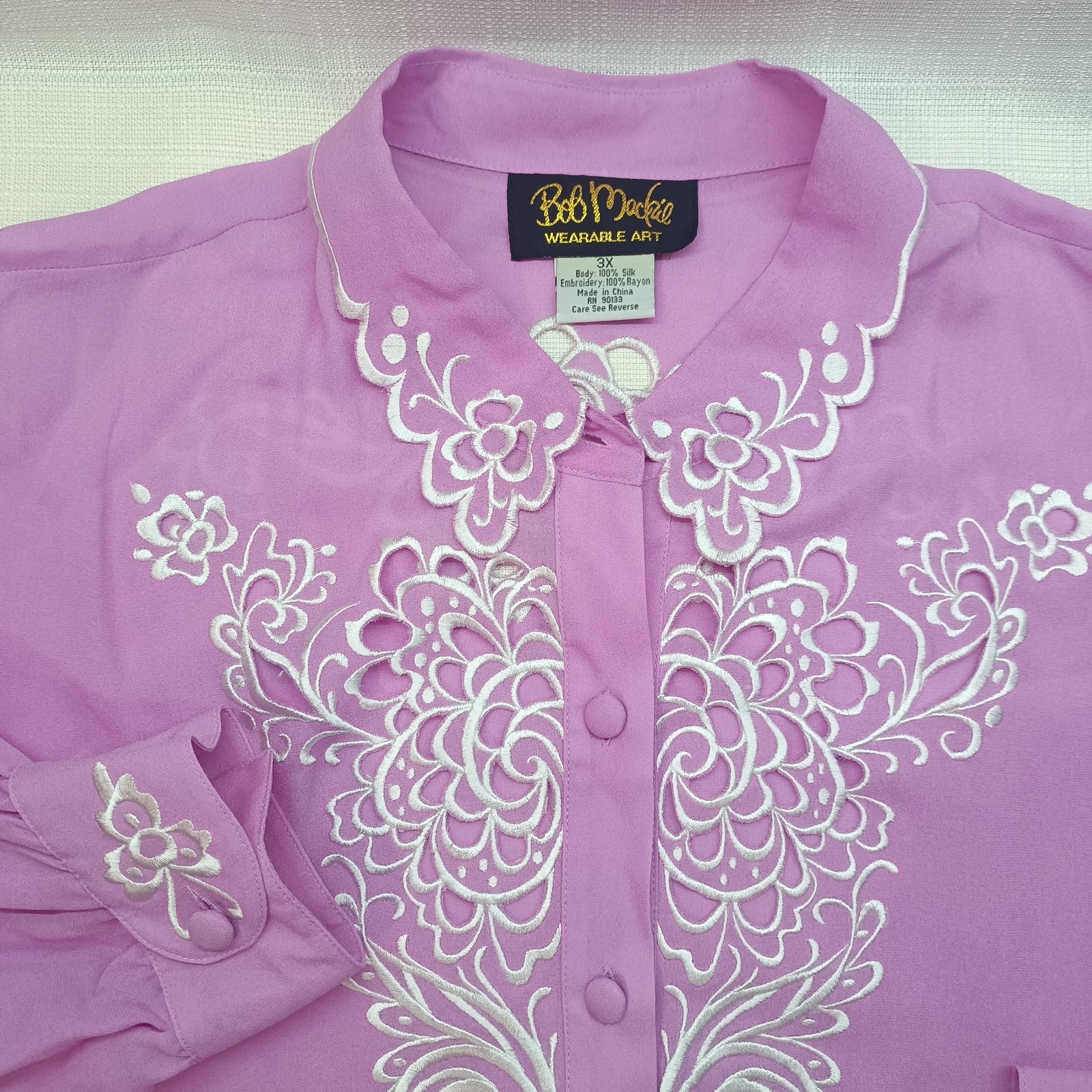 Bob Mackie Wearable Art Womens 3XL Pink Embroidered 100% Silk Cut Out Sheer