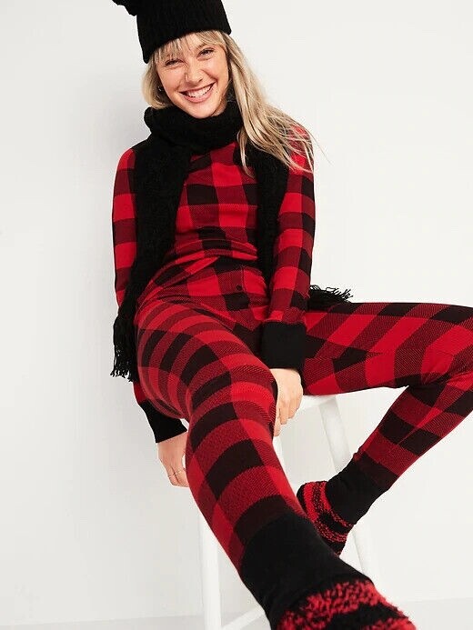 New Old Navy Women’s Size Large Red Buffalo Thermal Knit Leggings Pajama Pants