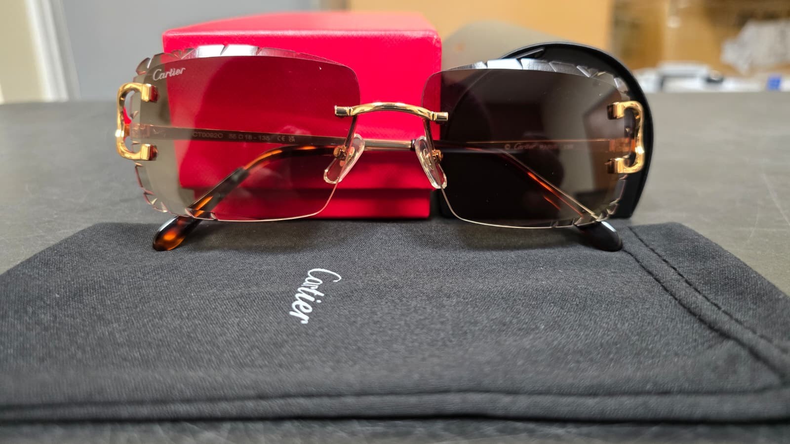 Cartier C Wire Diamond cut Gradient Brown Men’s Sunglasses Golden frame
