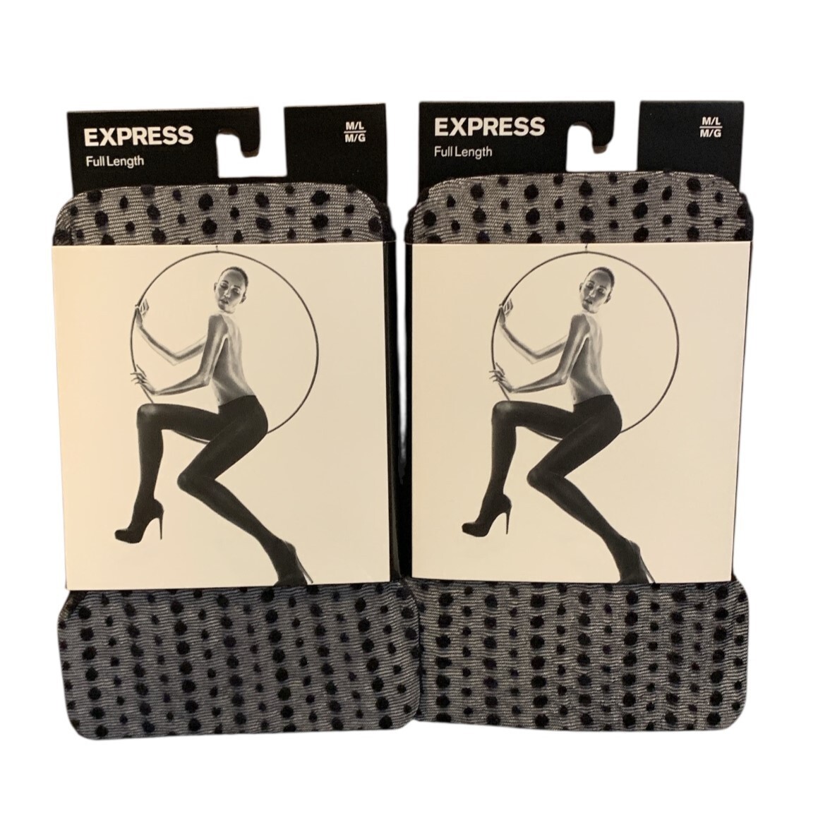 2 Pack Express Full Length Sheer Lots of Dots Pattern Black Nylon Tights M/L New