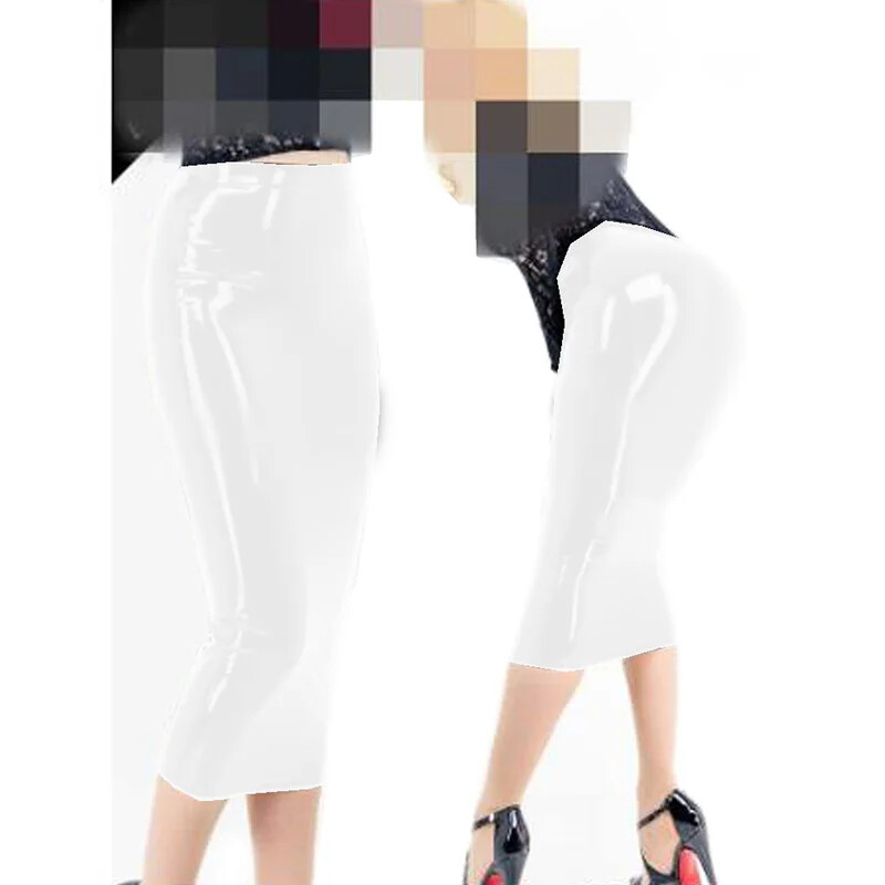 Wetlook PVC Shiny Pencil Skirt Office Lady Faux Latex Sexy High Waist Skirts