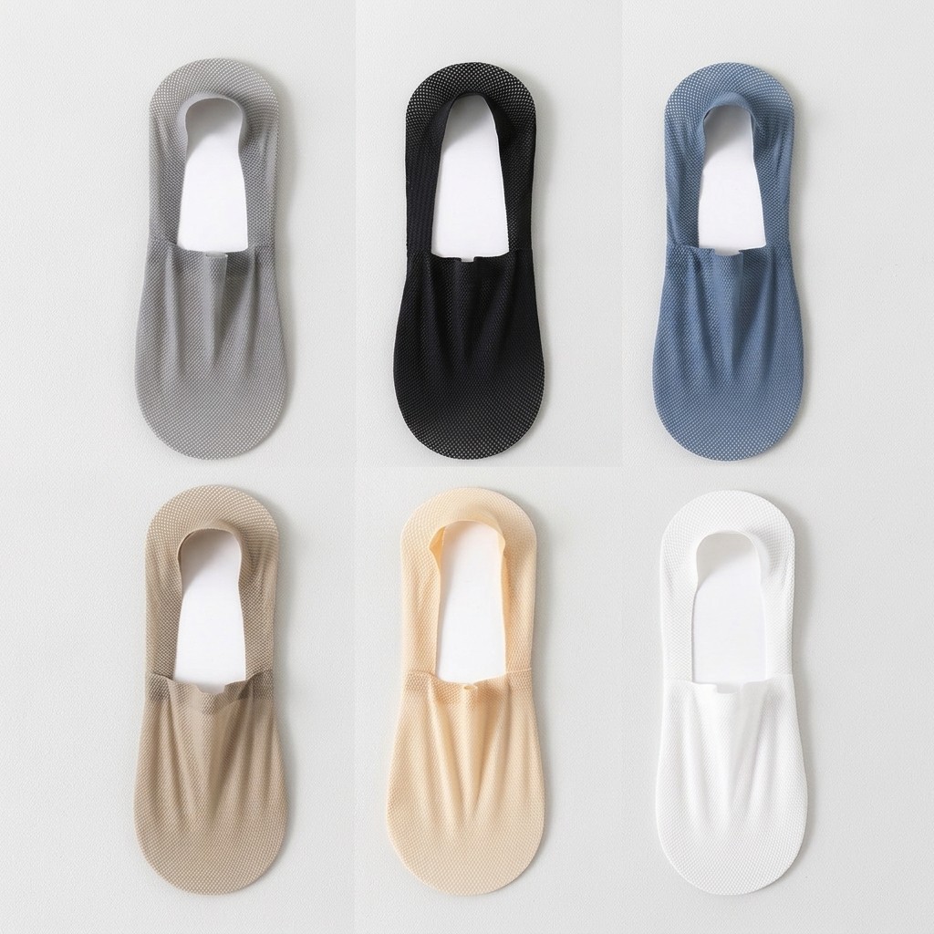 Breathable Ice Silk Low Cut Socks, 6Pairs Non Slip No Show Invisible Boat Socks