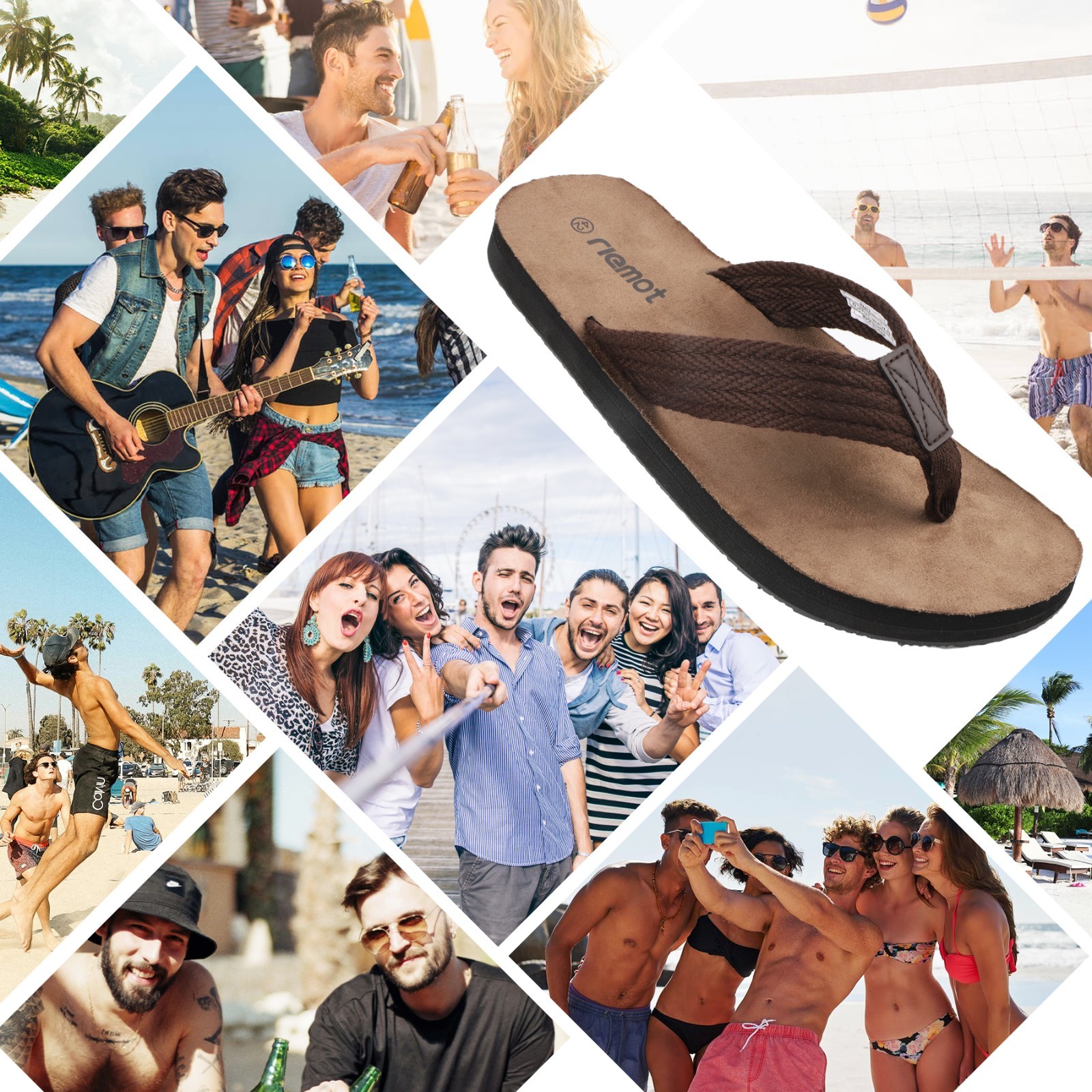 riemot Men’s Thongs Arch Support Flip Flops Beach Sandals Lightweight Comfort T