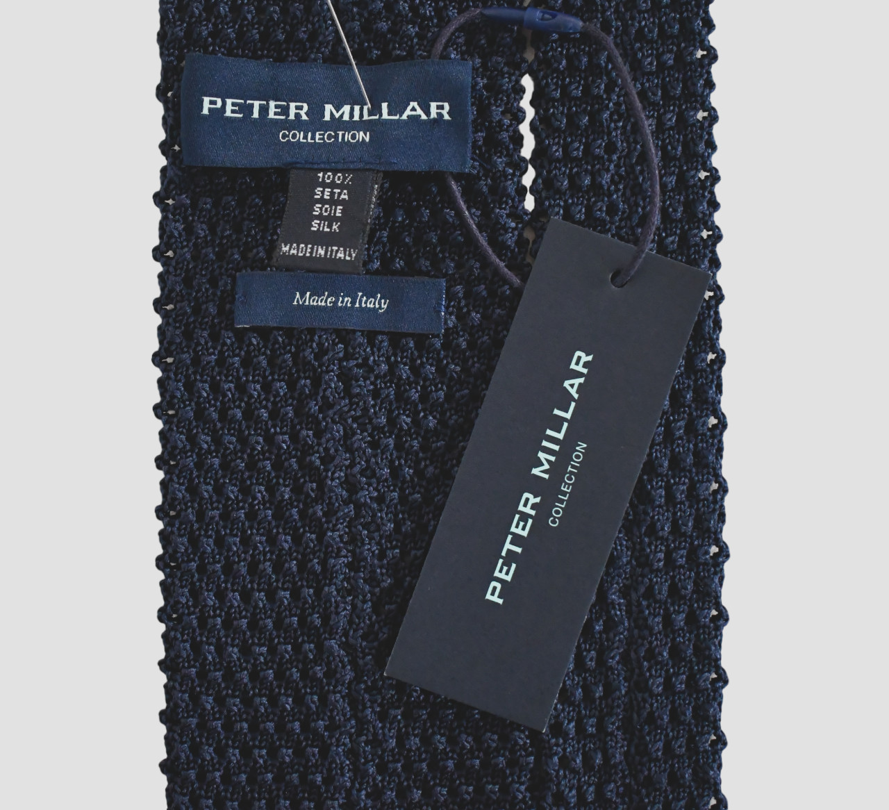 NEW PETER MILLAR COLLECTION “Barch” Dark Navy 100% SILK KNIT Long Neck Tie ITALY
