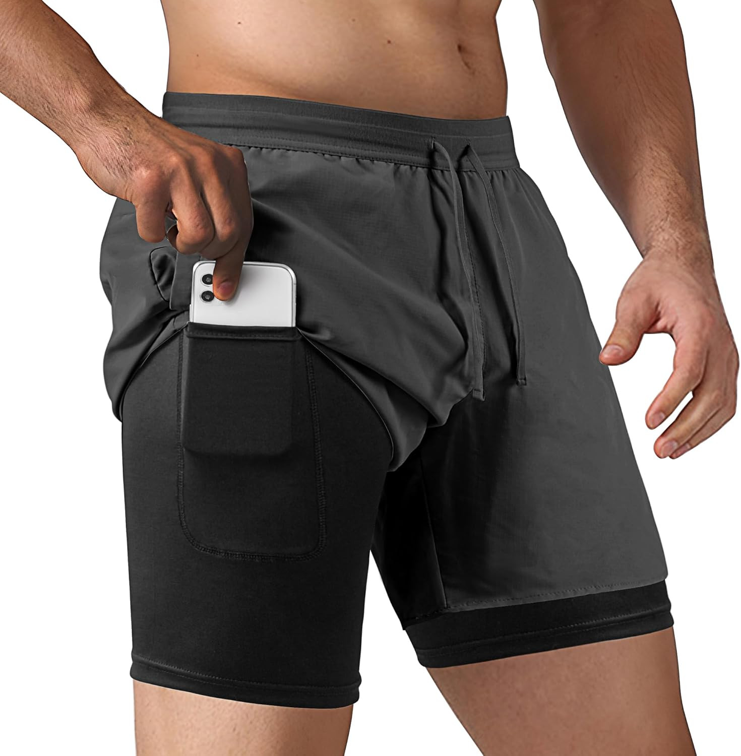 Men’S 2 in 1 Running Shorts Workout Athletic Training Gym Outdoor Sports Shorts