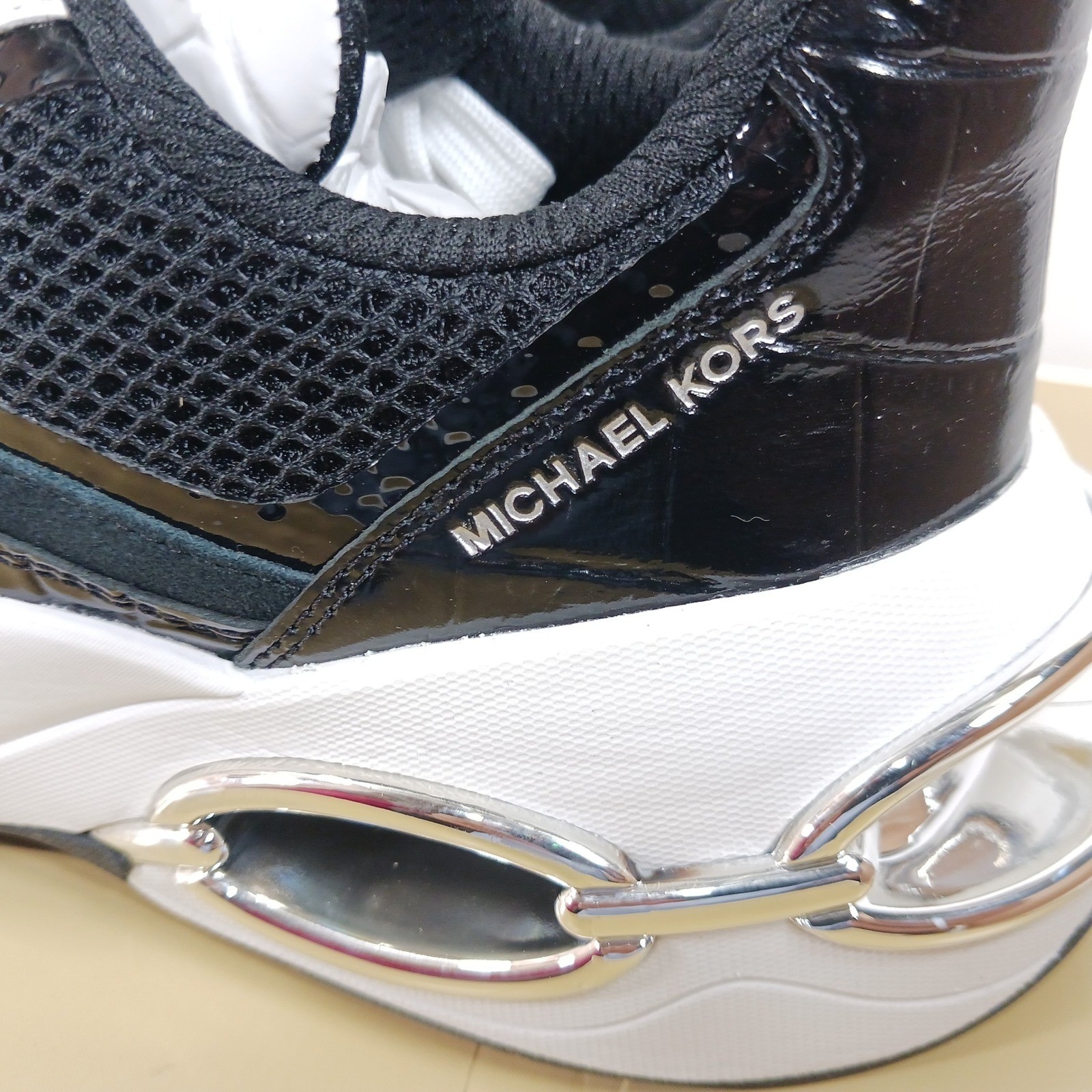 Michael Kors Toni Trainer Circular Air Mesh XL Black White Sneakers 9.5M