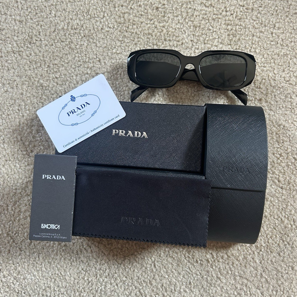 PRADA SPR17WS Women’s Rectangle Sunglasses Black Frame/Lens UV400 49-20 145