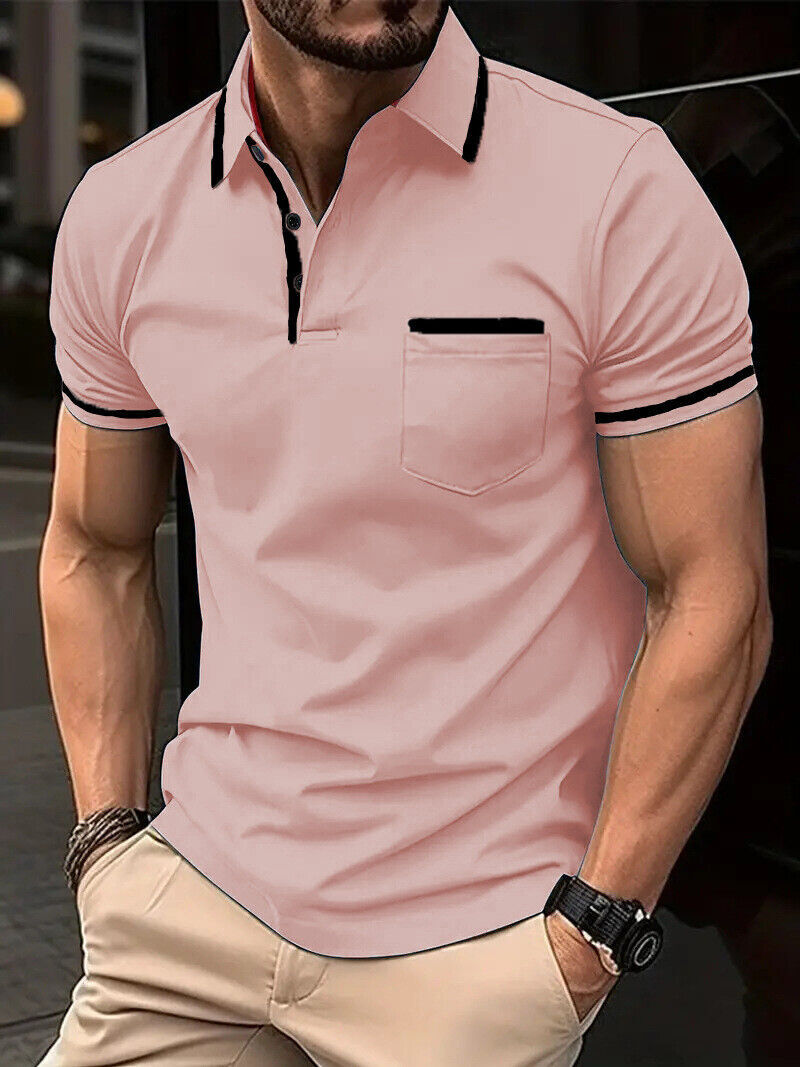 2024 Summer Button Pocket Men’s Sports Polo Shirt Short Sleeve T-Shirt