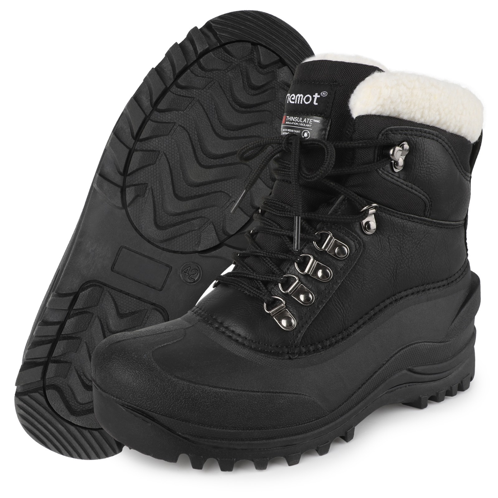 Mens Snow Boots Lace Up Outdoor Cold-proof Winter Warm Fur Insulated Ski Boots
