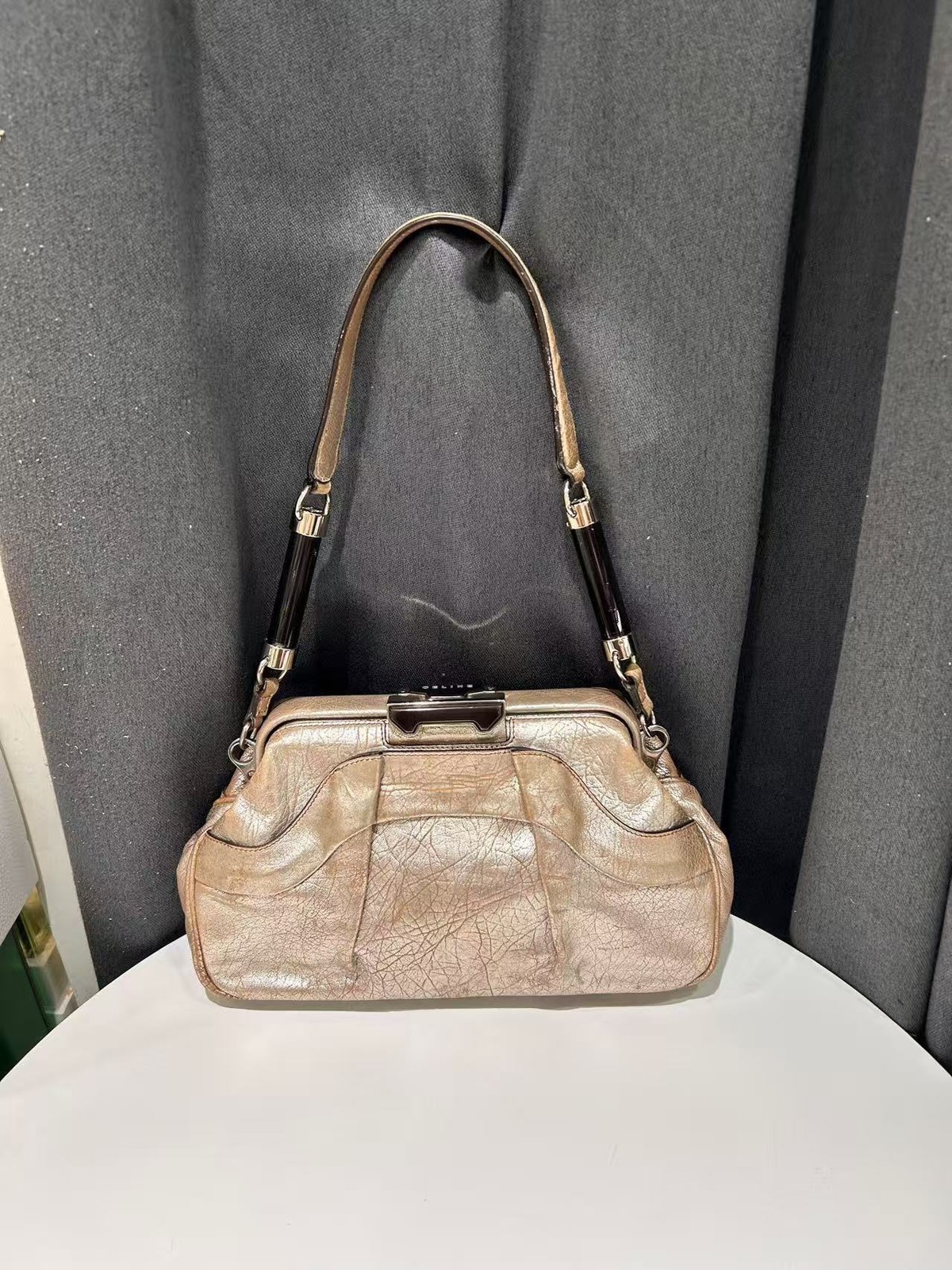 Celine Handbag Doctor Kelly Vintage Gold Leather France
