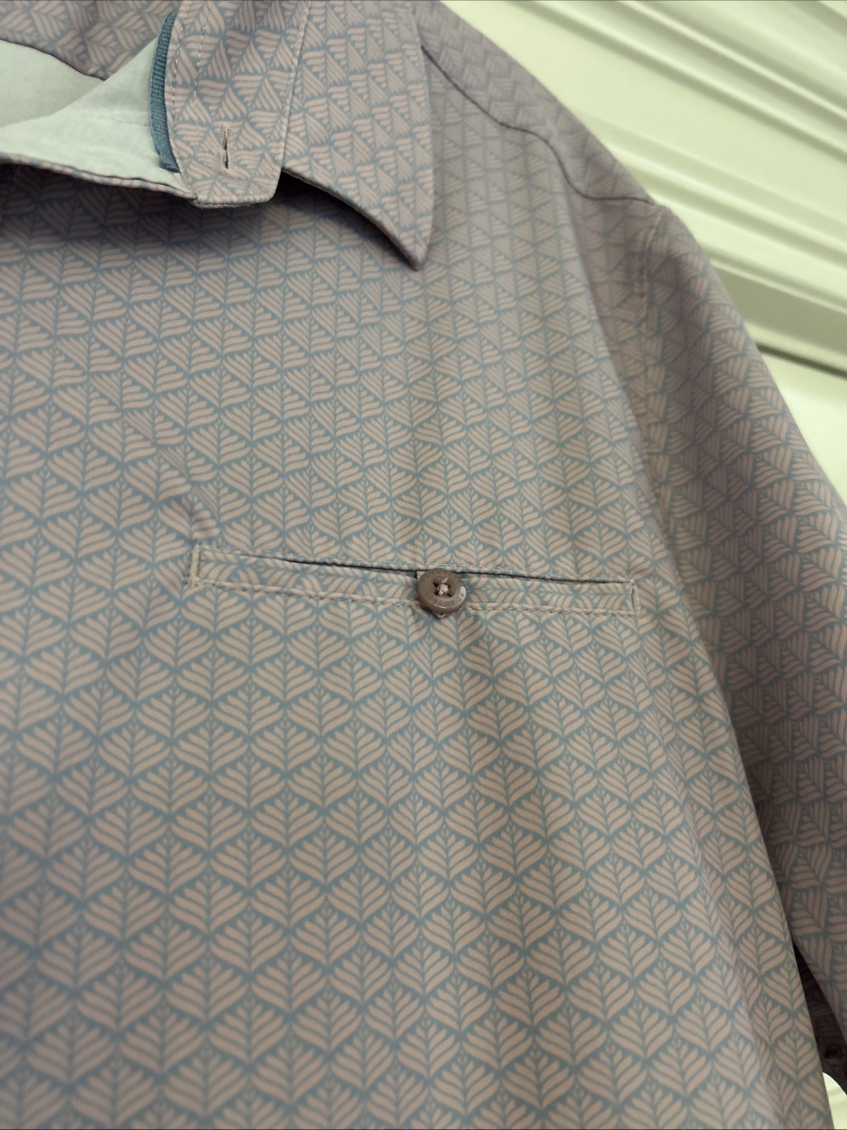 7D ~7 Diamonds Men’s 4 Way Stretch Button Down Short Sleeve Shirt ~Pink/Blue~ M