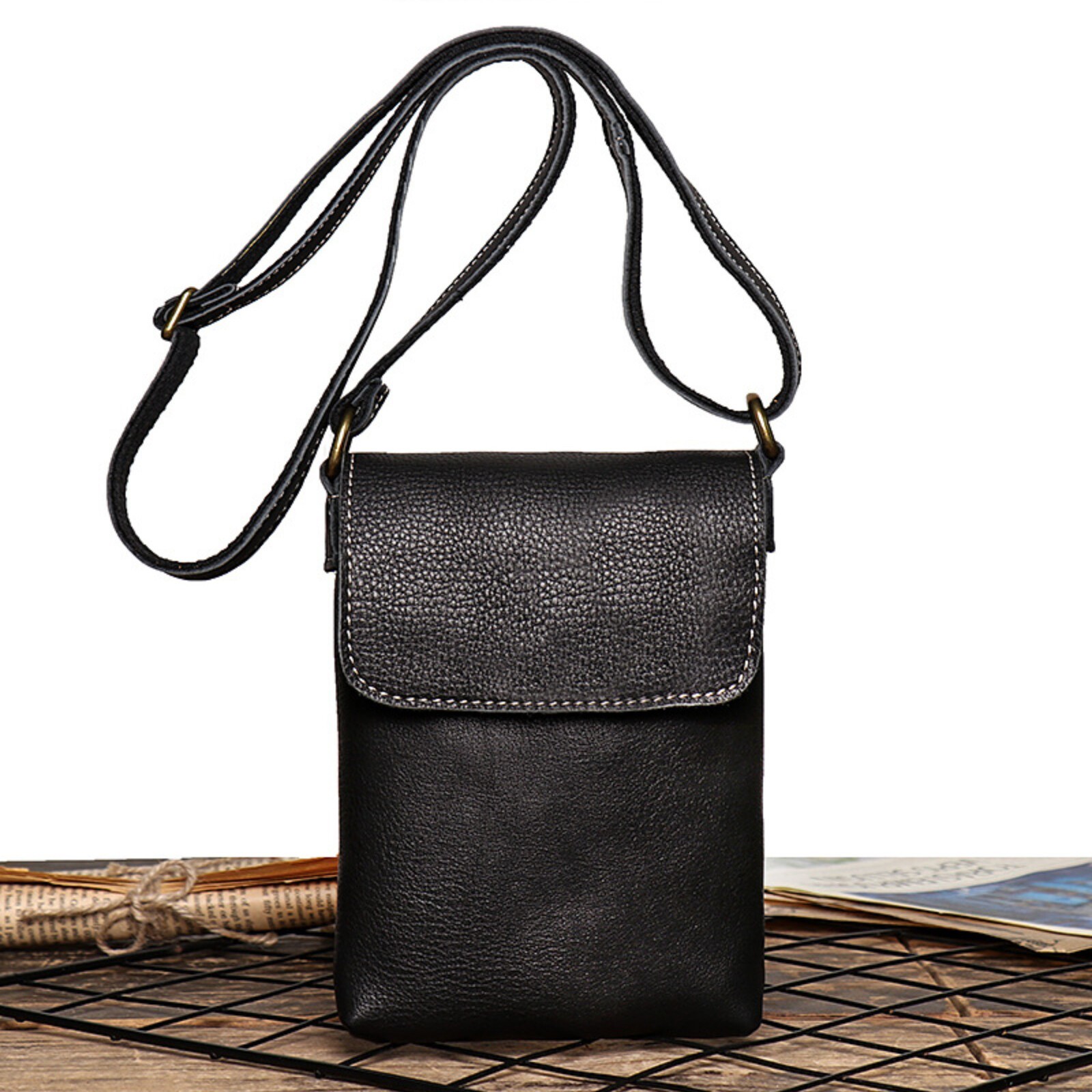 Mens Leather Shoulder Bag Small Crossbody Pouch Vintage Phone Wallet Carrier