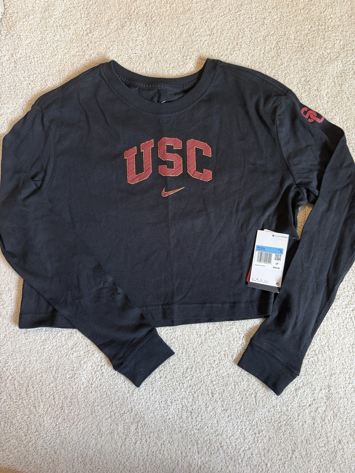 Nike USC Cropped Long Sleeve Graphic Tee Black Women’s M Loose Fit