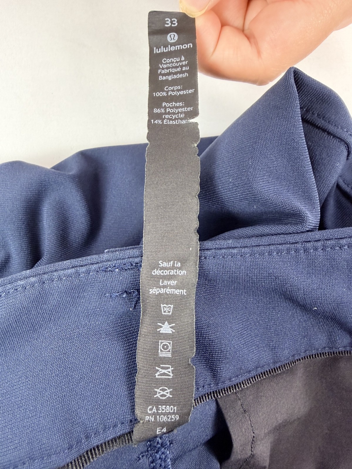lululemon Commission Pant Slim 33 Navy Warpstreme Mens Pants Hemmed 26