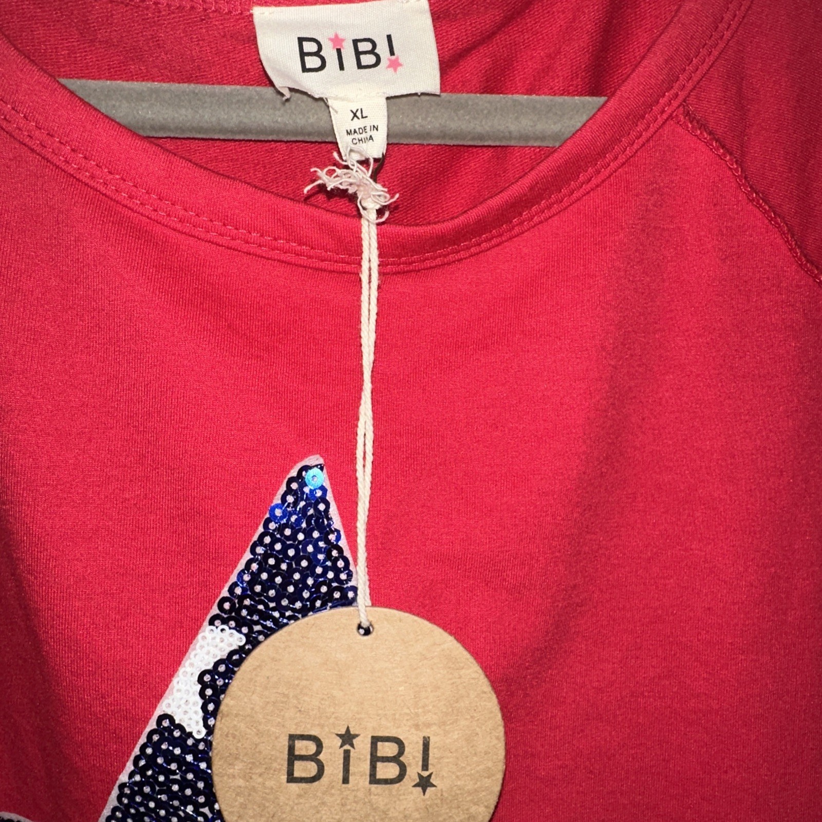 Bibi Brand Red Top With Blue Sequined Star Size XL NWT