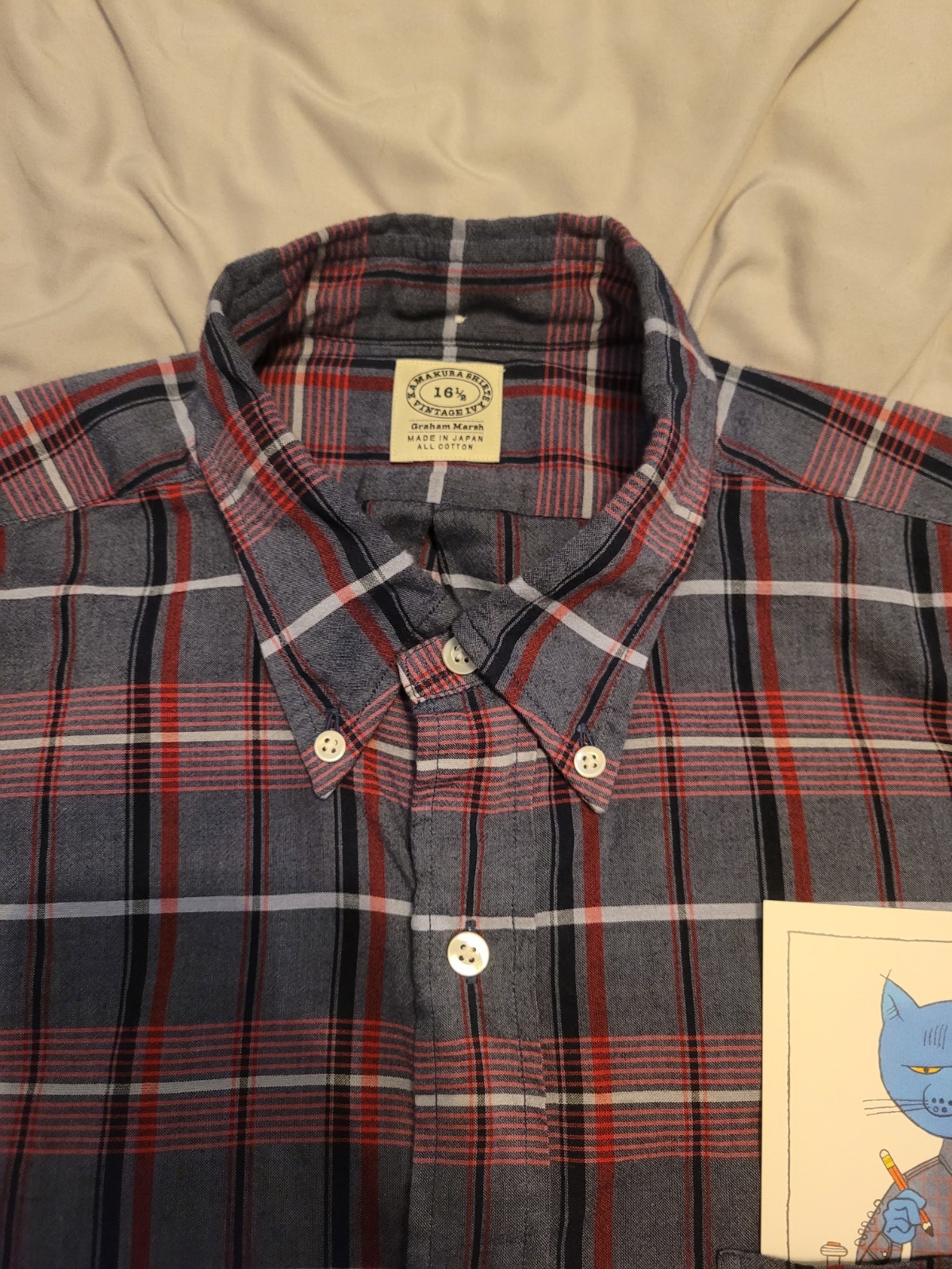 Kamakura VINTAGE IVY BUTTON-DOWN BLUE MADRAS PLAID John Coltrane 16.5 M/L