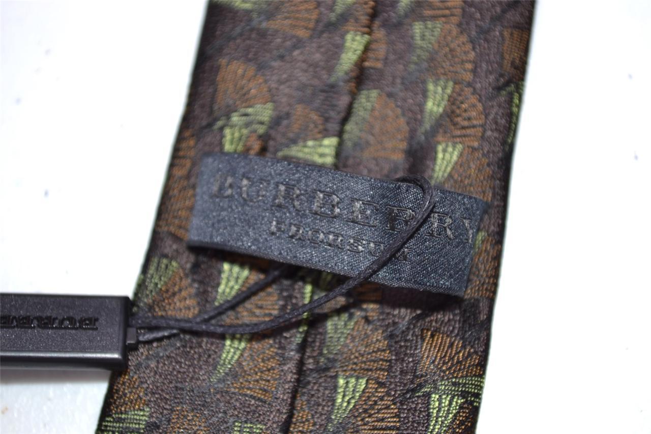 NEW BURBERRY PRORSUM $175 MID BROWN SILK FAN PATTERN SKINNY NECK TIE~ITALY
