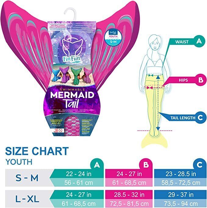 FIN FUN STARTER KIDS MERMAID TAIL & MONOFIN FOR SWIMMING *CHOOSE COLOR & SIZE
