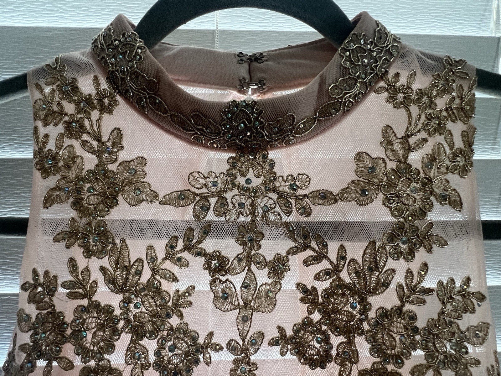 Gold Embroidered Sleeveless High Neck Top & Pink Layered Tulle Long Formal Dress