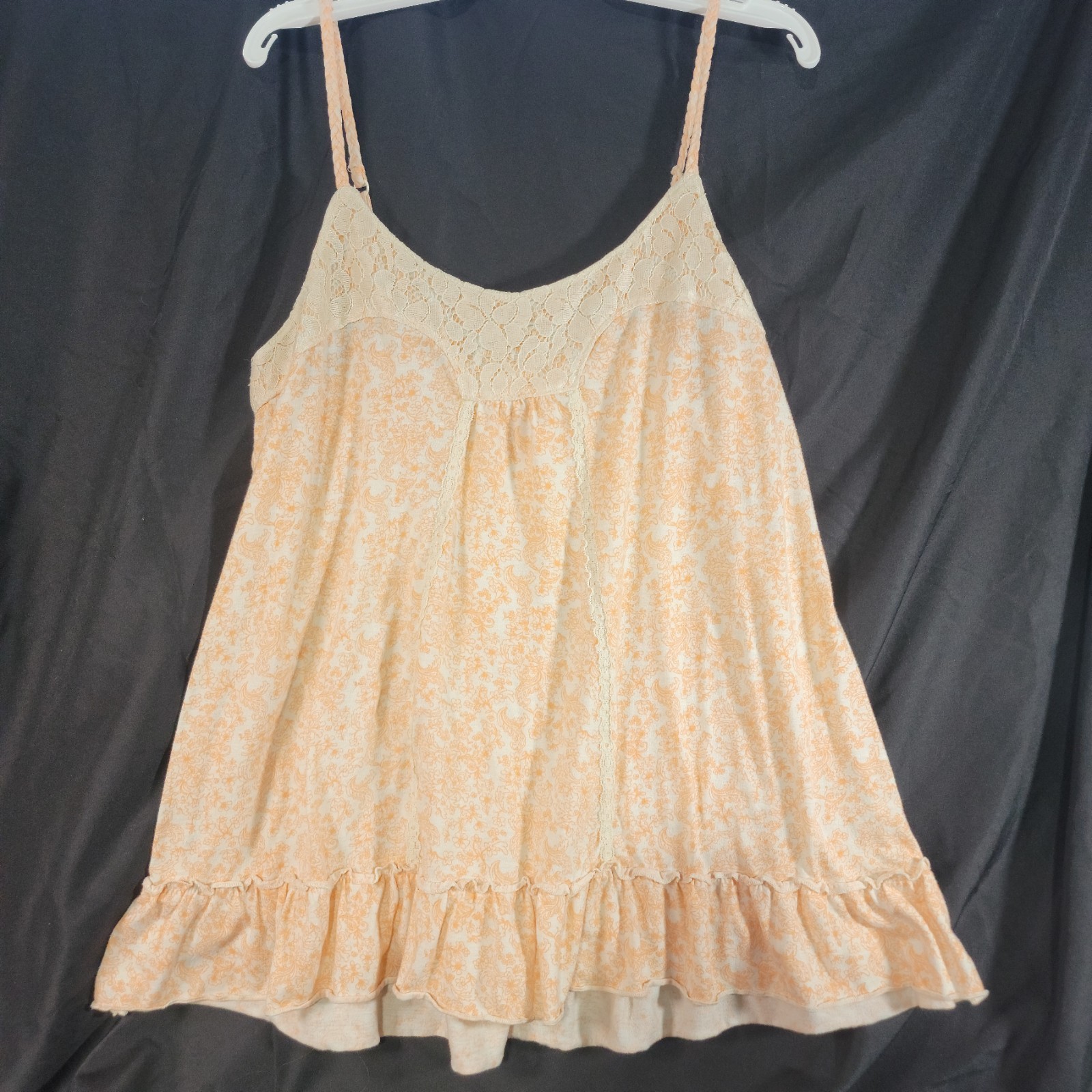 Mudd Y2K Vintage Babydoll Cami Tank Top Extra Large Peach Fairy Lace Ruffle