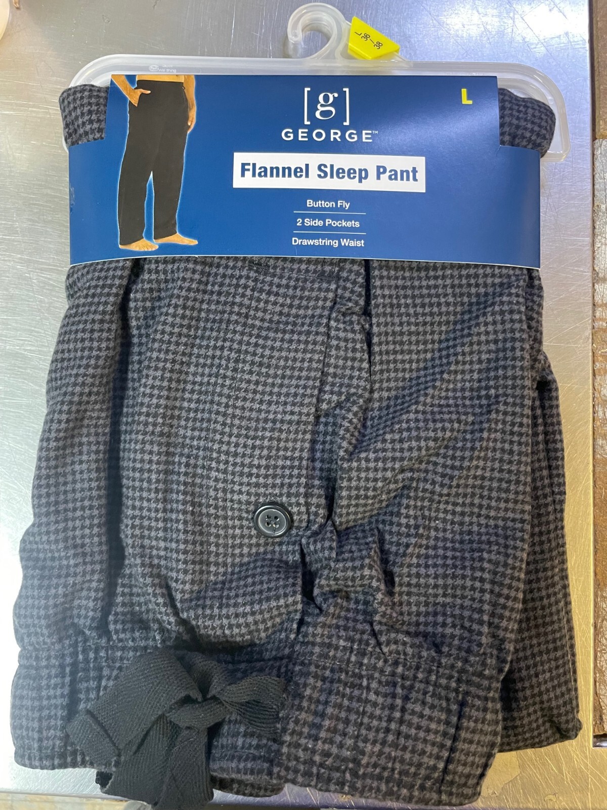 George Sleep pants LARGE 36-38 Charcoal Sky flannel lounge gather Pajama bottoms