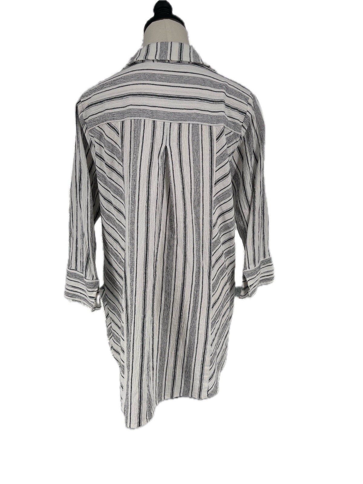 Soft Surroundings White/Black Striped Collared V-Neck Tunic Top Shirt Boho L