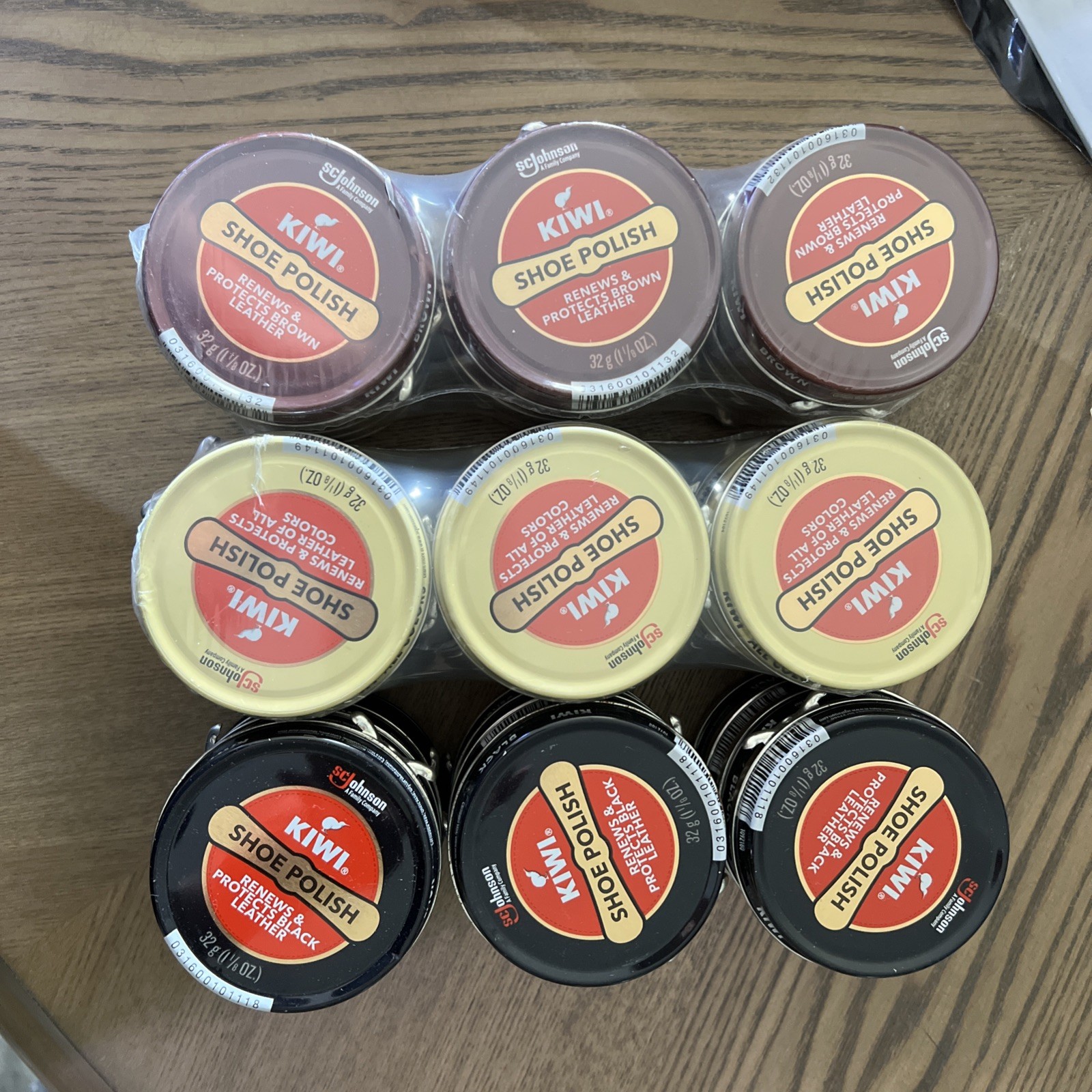 KIWI Shoe Polish – Lot of 3 – Black Brown & Neutral – 1 1/8 oz Cans – NEW