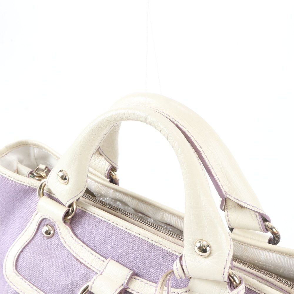 CELINE Boogie Bag Handbag Leather Canvas Purple White Vintage Auth From Japan