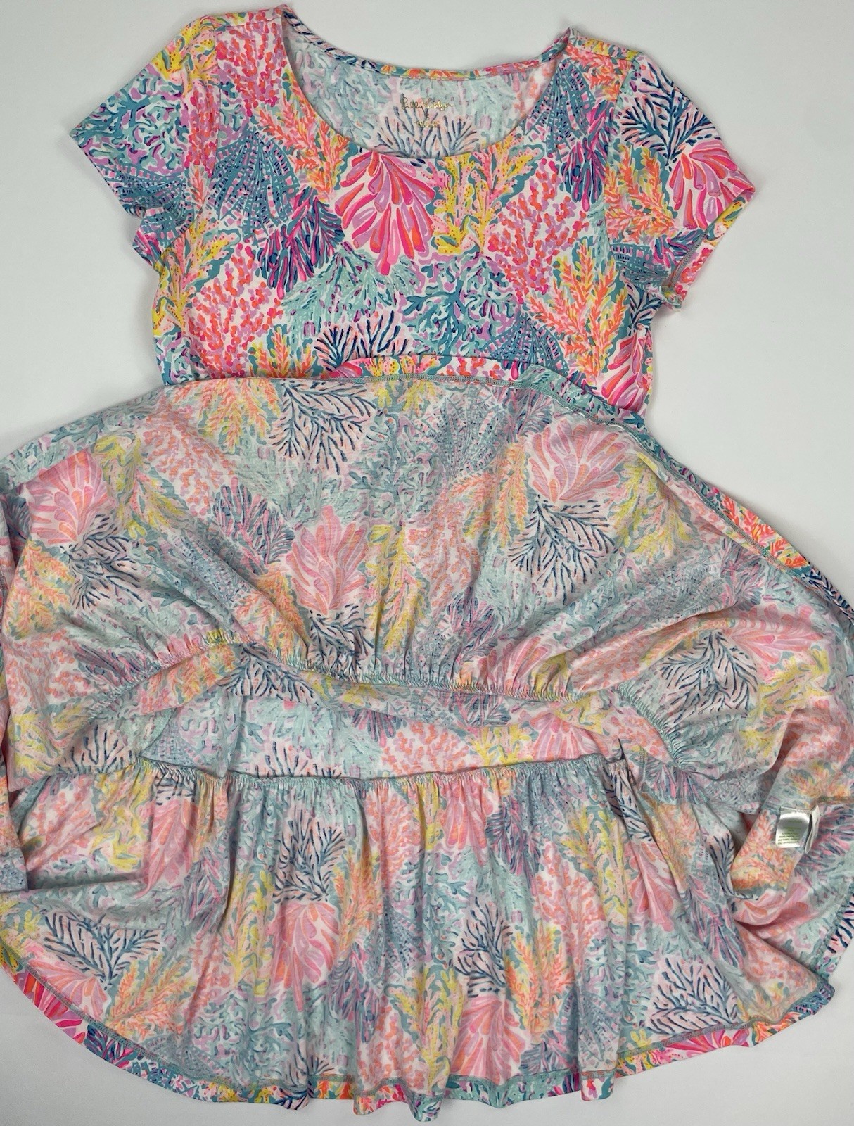 Lilly Pulitzer Geanna Swing Tiered Dress Women’s Splendor in Sand Blue Pink SM