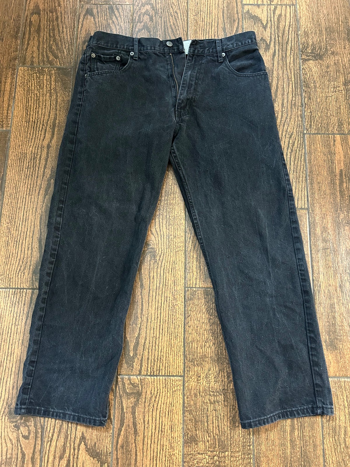Member’s Property Mens Jeans W36 L32 Faded Black Denim Straight Leg Zip Fly