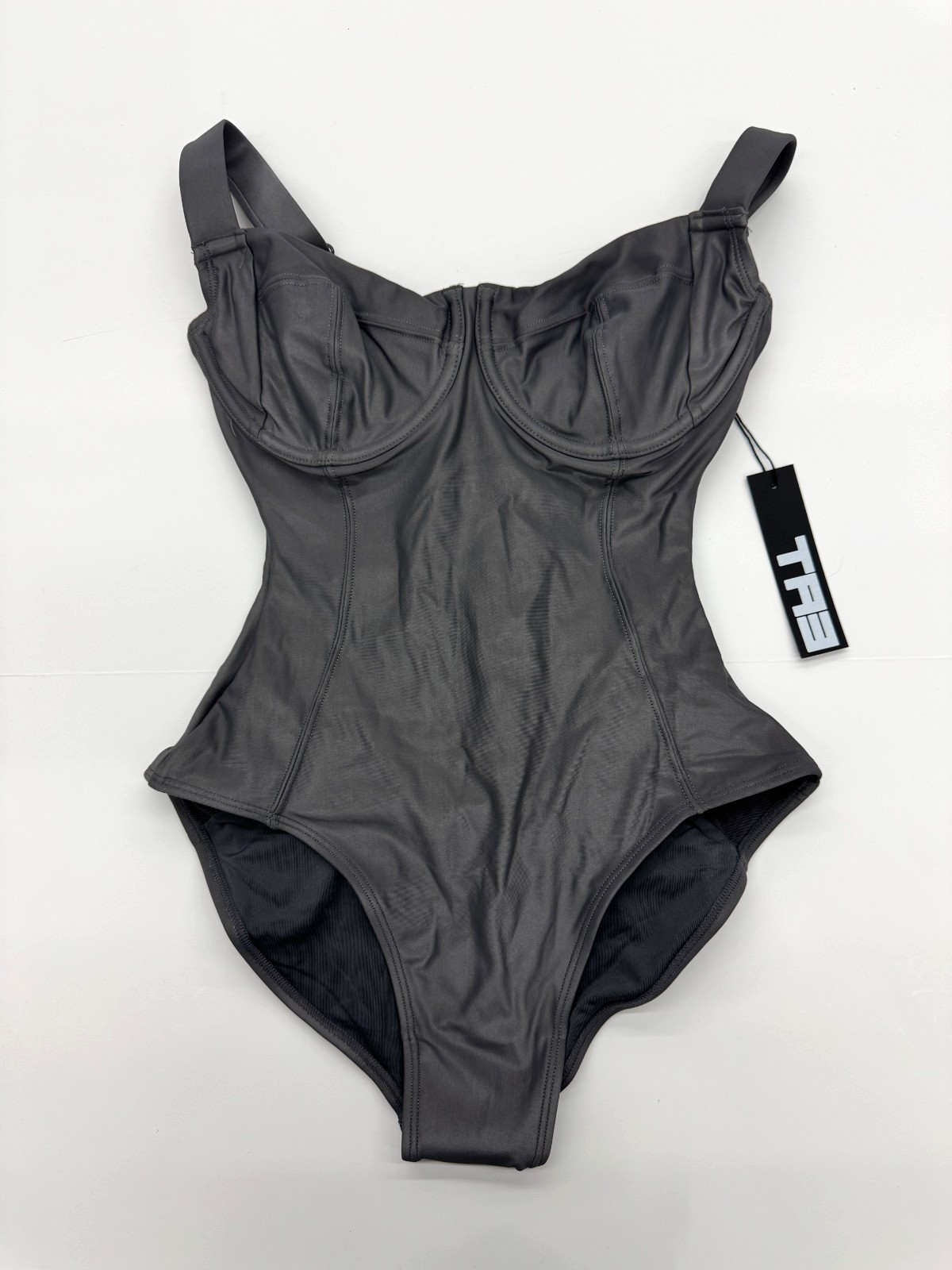 TA3 LIFTY ONE PIECE SWIMSUIT PEWTER GREY METALLIC SIZE MEDIUM M SHORT B/C NEW