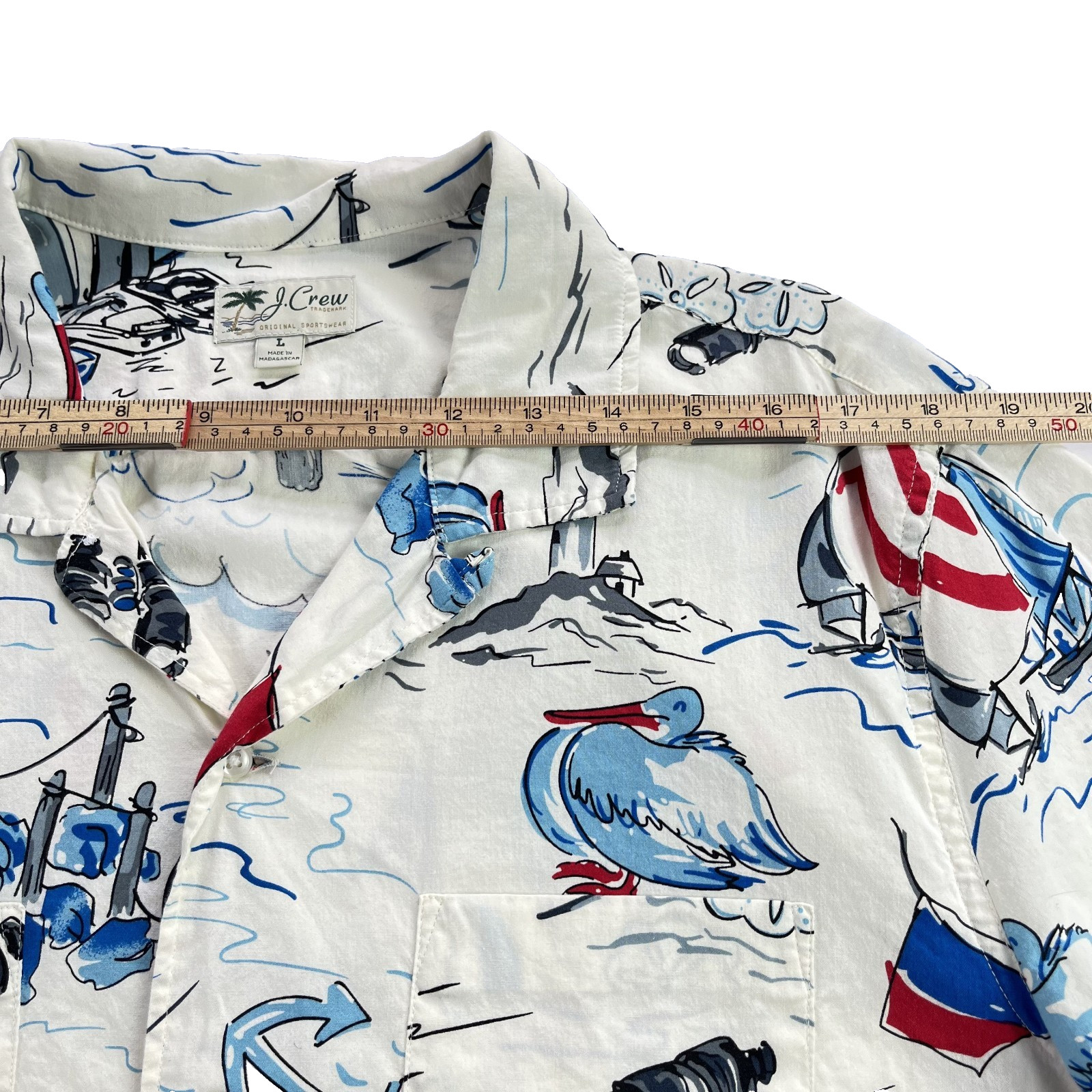 Vintage J.Crew Original Sportswear Nautical Camp Shirt Mens L Made in Madagascar