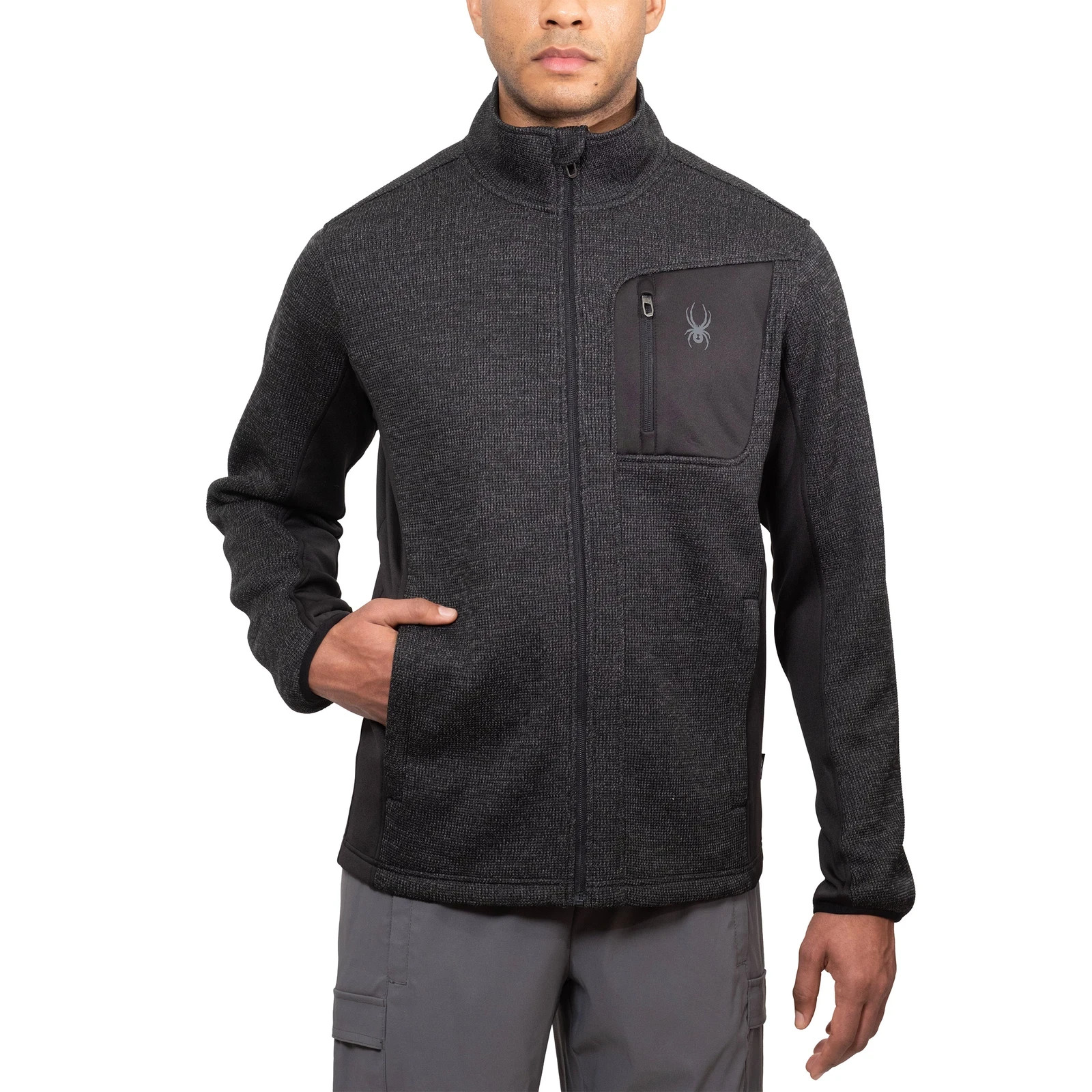 Spyder Men’s Full Zip Relaxed Fit Stand Collar Jacket, Black, Size S